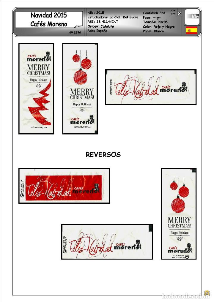Collection sugar packets: 2576 SERIE SOBRES DE AZ&Uacute;CAR: NAVIDAD 2015. CAFES MORENO. EST. : LA CIAL DEL SUCRE 3/3