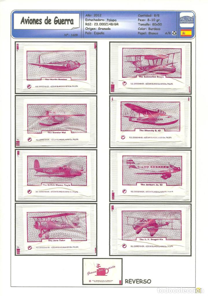 Collection sugar packets: 1609 SERIE SOBRES DE AZ&Uacute;CAR: Aviones de Guerra. (Mod. Burdeos). EST. : Palupa 8/8