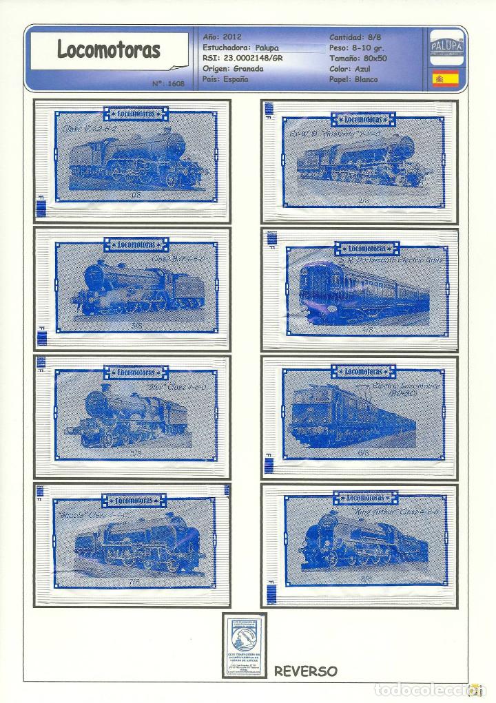 Sachets de sucre de collection: 1608 SERIE SOBRES DE AZ&Uacute;CAR: Locomotoras. Modelo Azul. EST. : Palupa 8/8