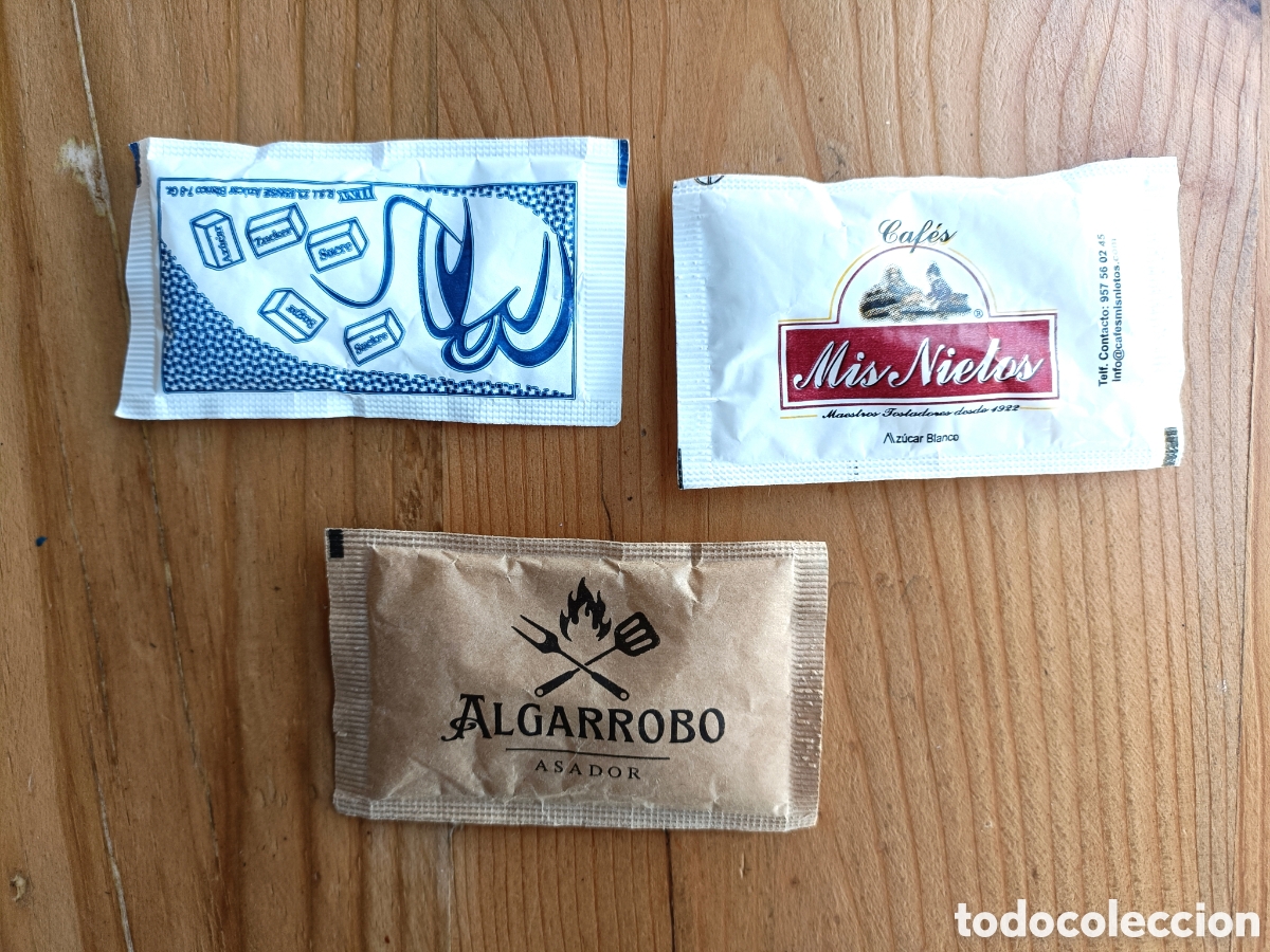 Sobres de az&uacute;car de colecci&oacute;n: Lote de 3 sobres llenos de az&uacute;car - Foto 1