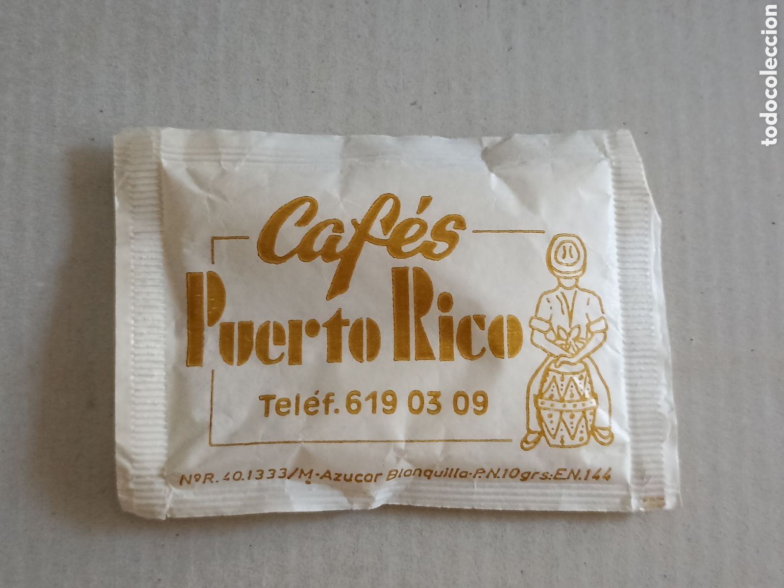 Sobres de az&uacute;car de colecci&oacute;n: 1 azucarillo lleno - Caf&eacute;s Puerto Rico - A&ntilde;os 90 - Pedido m&iacute;nimo 3 &euro;