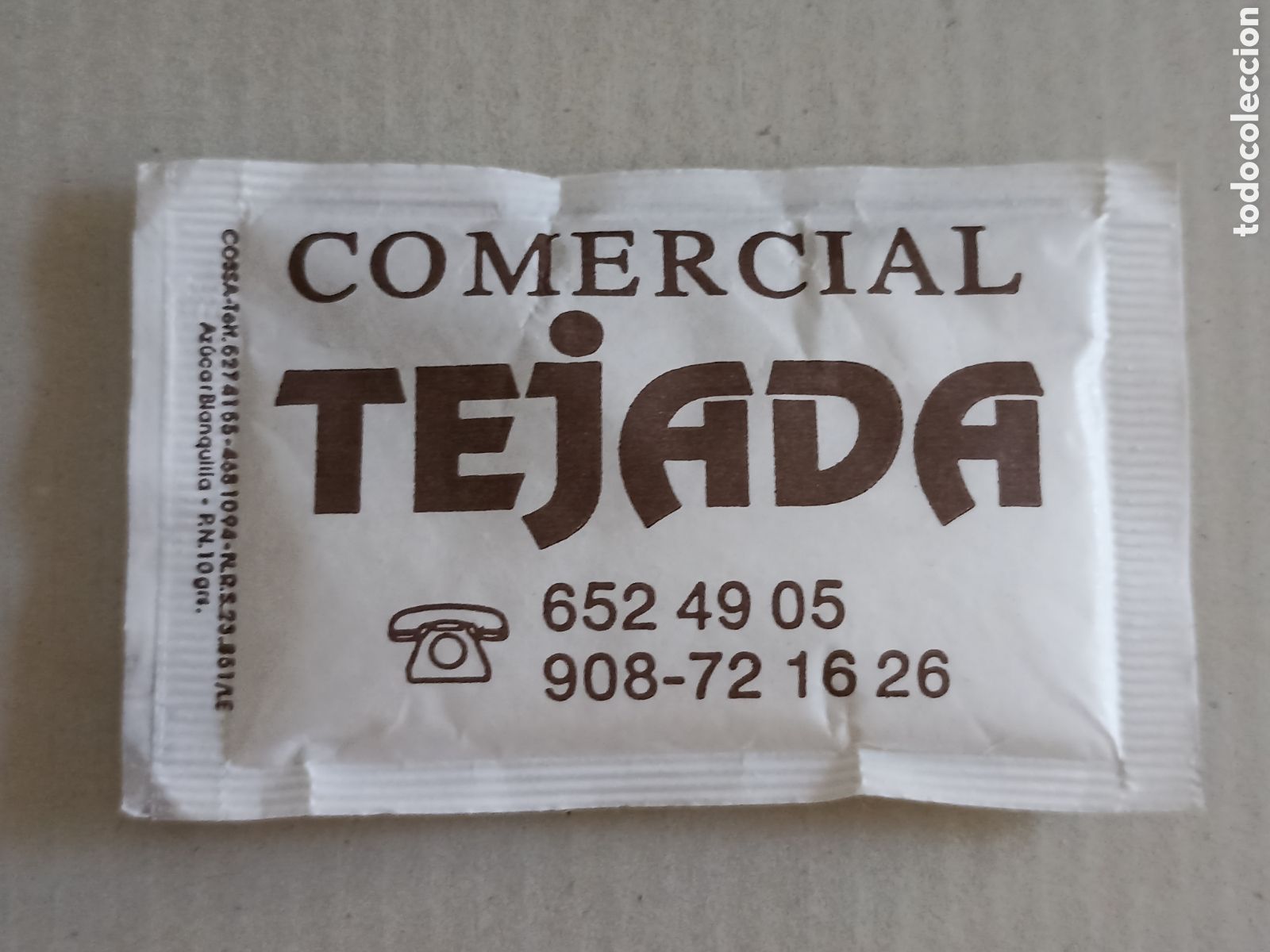 Sobres de az&uacute;car de colecci&oacute;n: 1 Azucarillo lleno - Comercial Tejada Marcilla - A&ntilde;os 90 - Pedido m&iacute;nimo 3 &euro;