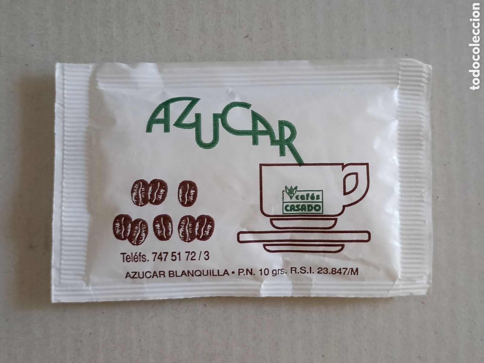 Sobres de az&uacute;car de colecci&oacute;n: 1 Azucarillo lleno - Caf&eacute;s Casado - A&ntilde;os 90 - Pedido m&iacute;nimo 3 &euro;
