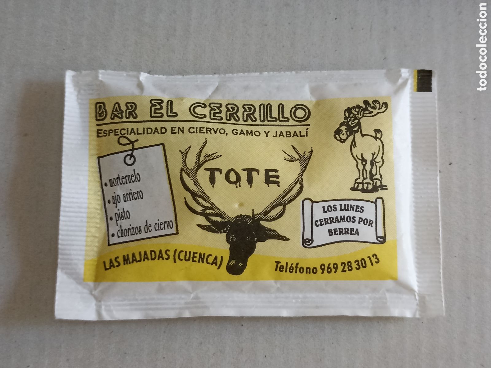 Sobres de az&uacute;car de colecci&oacute;n: 1 Azucarillo lleno - Bar el cerrillo Las Majadas Cuenca - Pedido m&iacute;nimo 3 &euro;