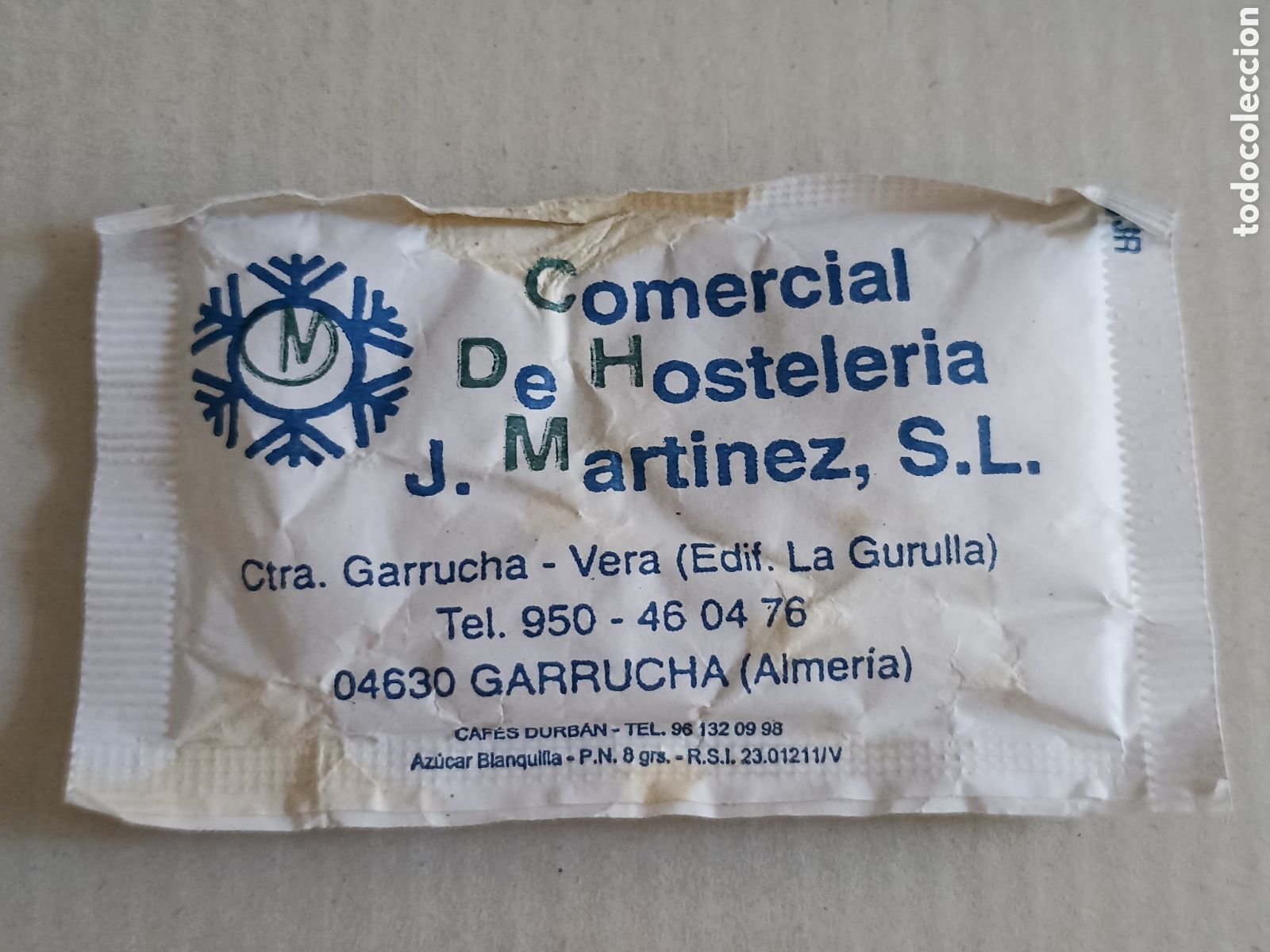 Sobres de az&uacute;car de colecci&oacute;n: 1 Azucarillo lleno - Comercial de Hosteler&iacute;a J. Mart&iacute;nez Garrucha Almer&iacute;a Durban - Pedido m&iacute;nimo 3&euro;