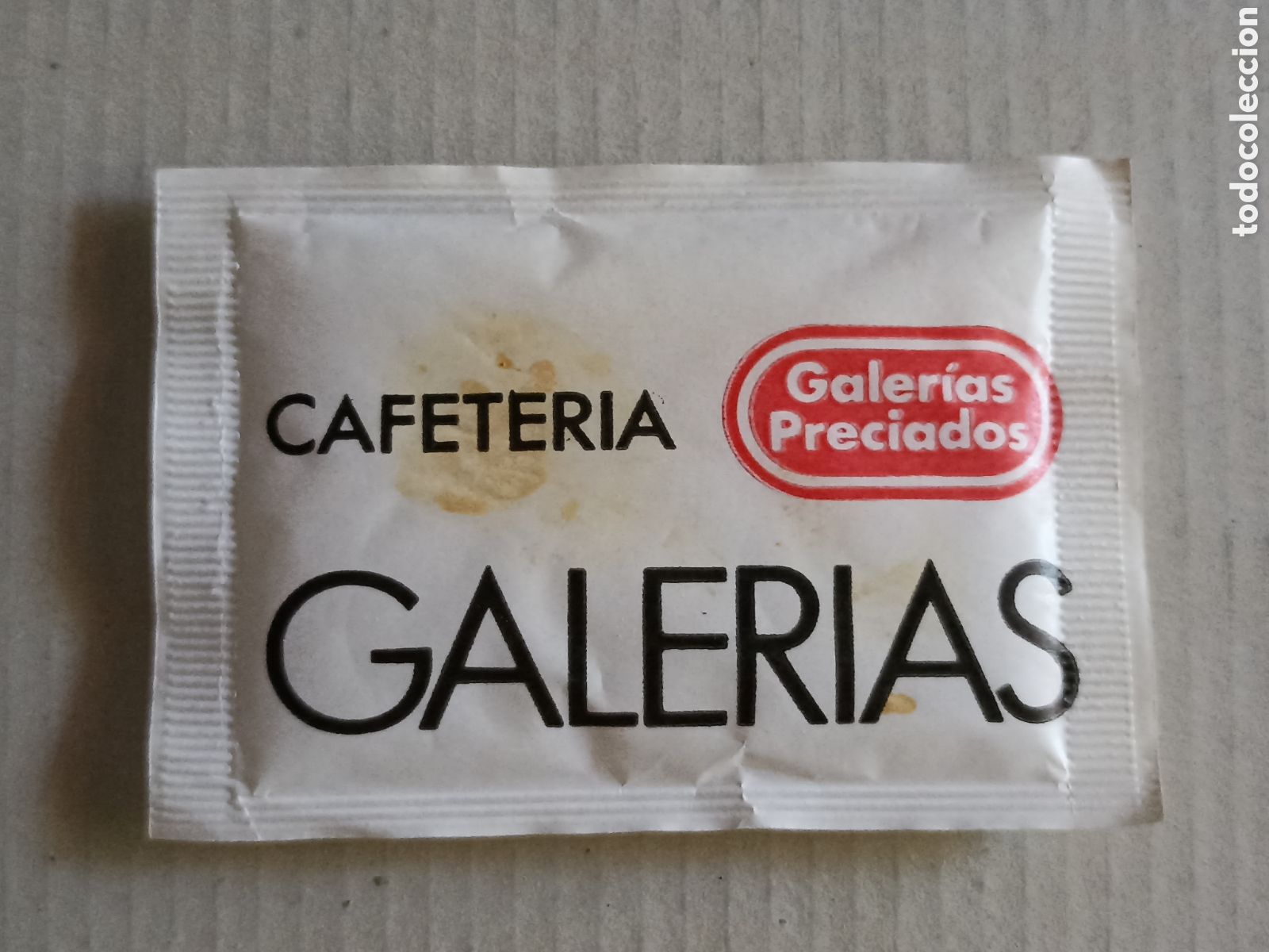 Sobres de az&uacute;car de colecci&oacute;n: 1 Azucarillo lleno - Cafeter&iacute;a Galer&iacute;as Preciados JSP - Pedido m&iacute;nimo 3 &euro;