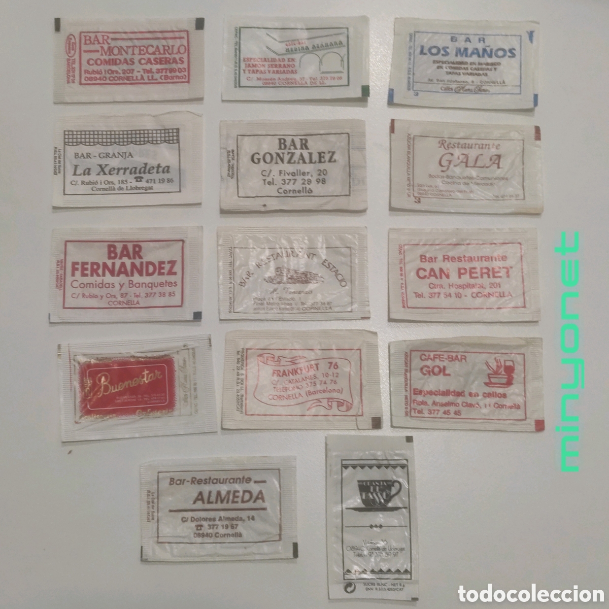 Sobres de az&uacute;car de colecci&oacute;n: 14 sobres az&uacute;car Cornell&aacute; de Llobregat (Baix Llobregat), Barcelona