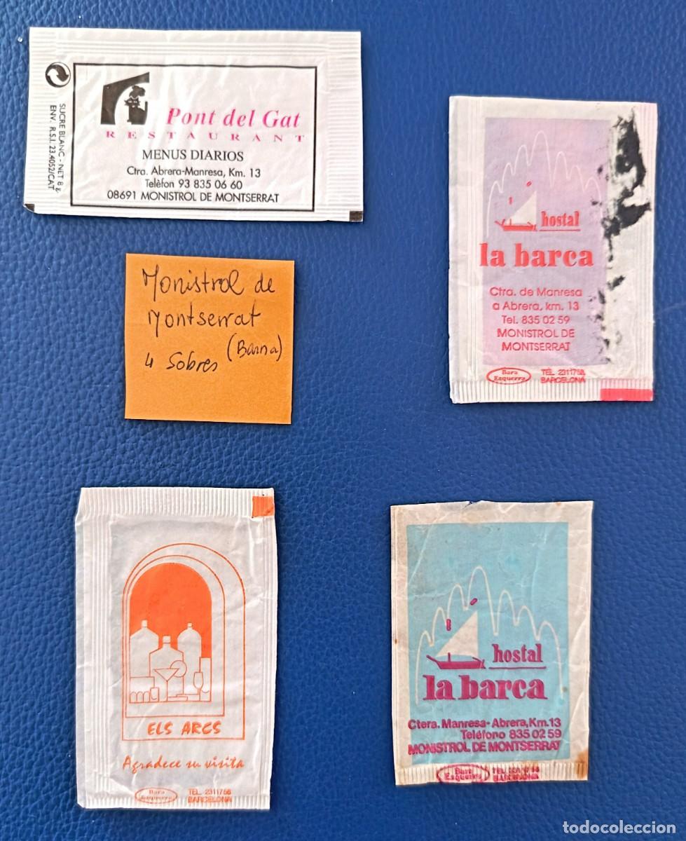 Sobres de az&uacute;car de colecci&oacute;n: 4 Sobres de Azucar. Monistrol de Montserrat. Barcelona. Uno abierto como un libro.