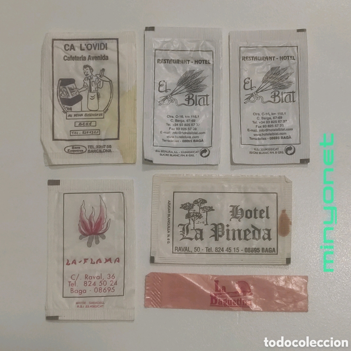 Sobres de az&uacute;car de colecci&oacute;n: 6 sobres az&uacute;car Bag&agrave; (Bergued&agrave;) Barcelona