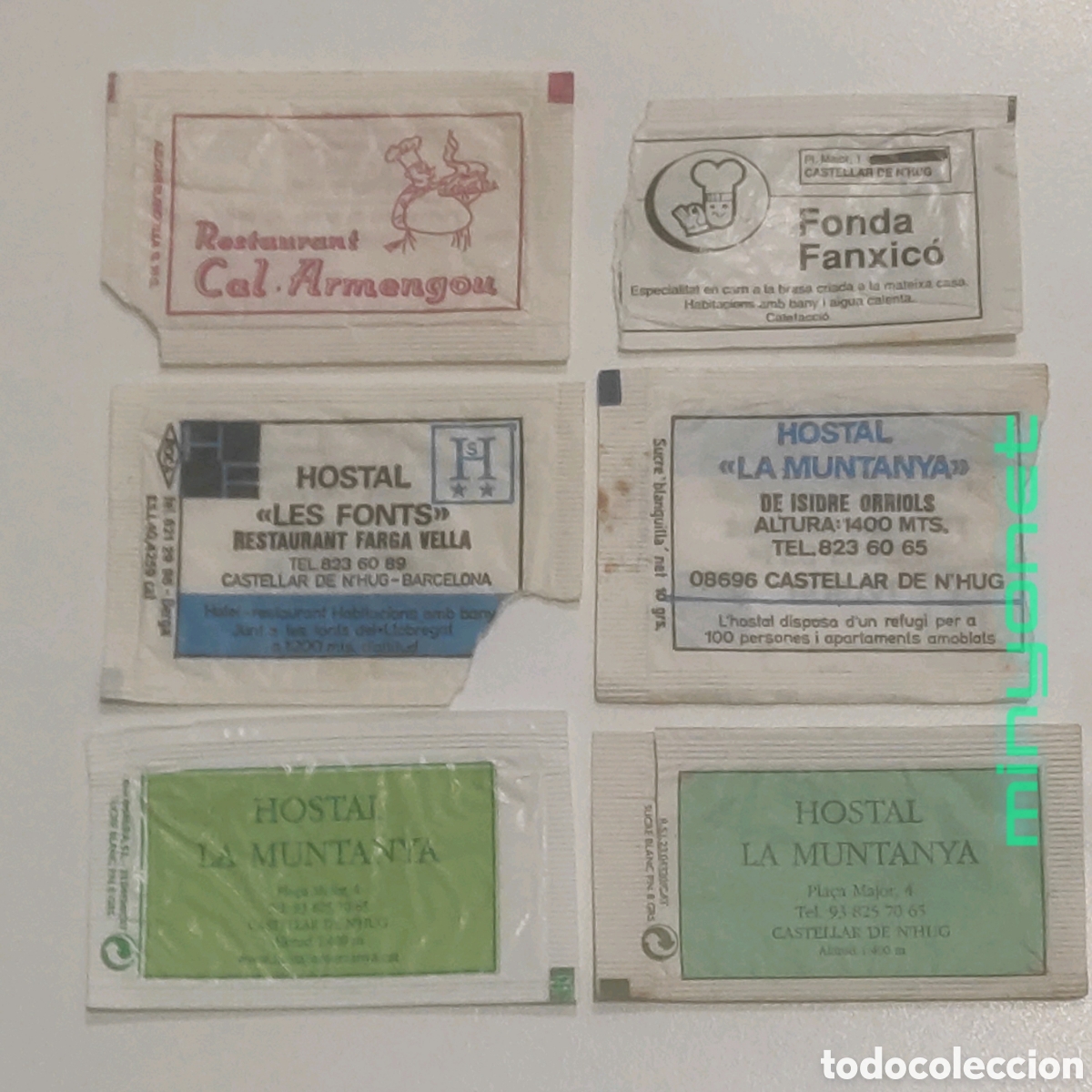 Sobres de az&uacute;car de colecci&oacute;n: 6 sobres az&uacute;car de Castellar de n'Hug (Bergued&agrave;) Barcelona