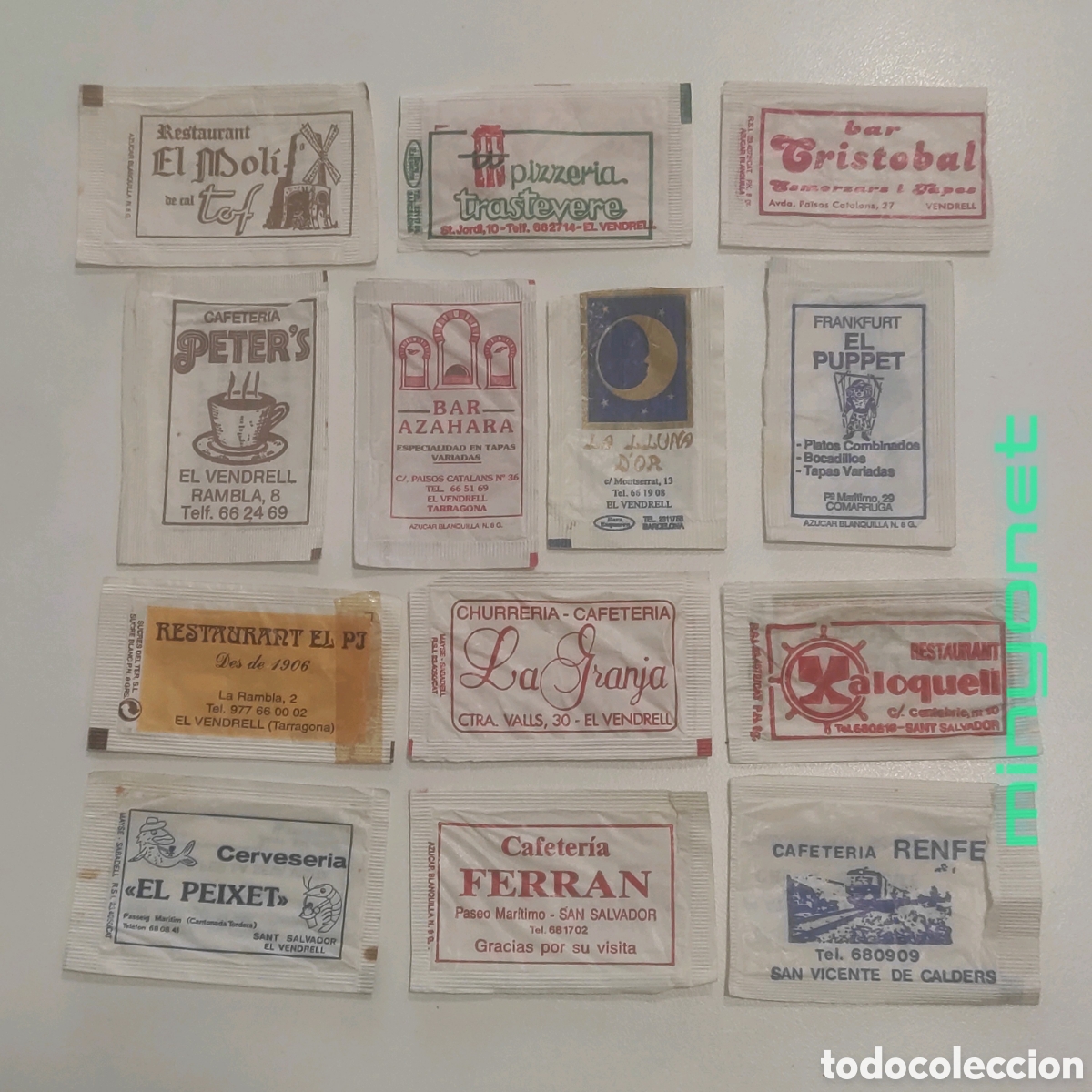 Sobres de az&uacute;car de colecci&oacute;n: 13 sobres az&uacute;car El Vendrell, Sant Salvador, Sant Vicen&ccedil; de Calders (Baix Pened&egrave;s) Tarragona