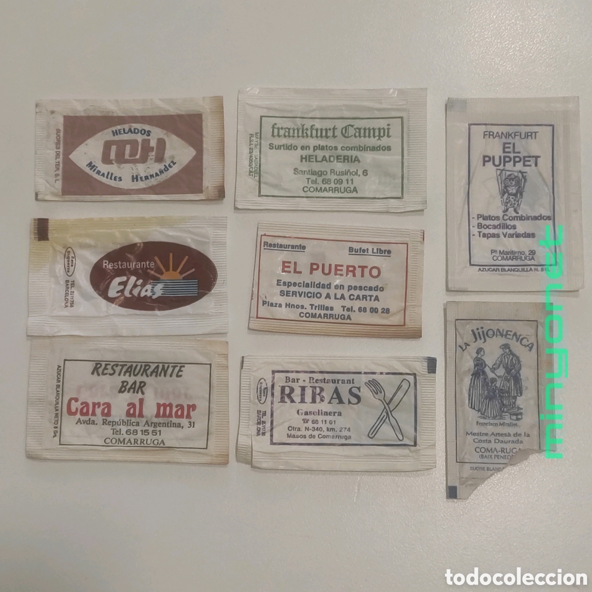 Sobres de az&uacute;car de colecci&oacute;n: 8 sobres az&uacute;car Coma-Ruga (El Vendrell, Baix Pened&egrave;s) Tarragona