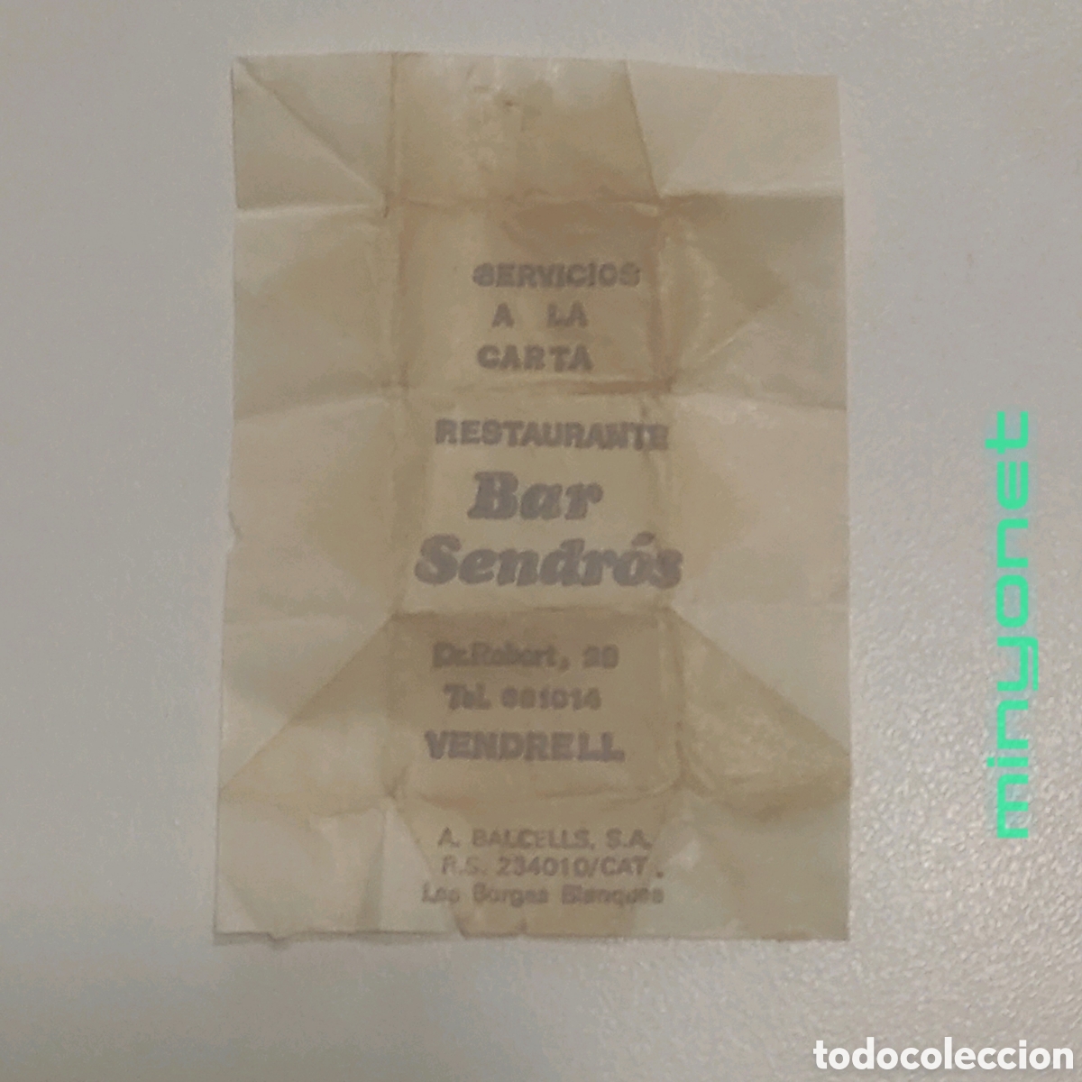 Sobres de az&uacute;car de colecci&oacute;n: Envoltorio az&uacute;car terr&oacute;n Restaurante Bar Sendros, El Vendrell (Baix Pened&egrave;s) Tarragona