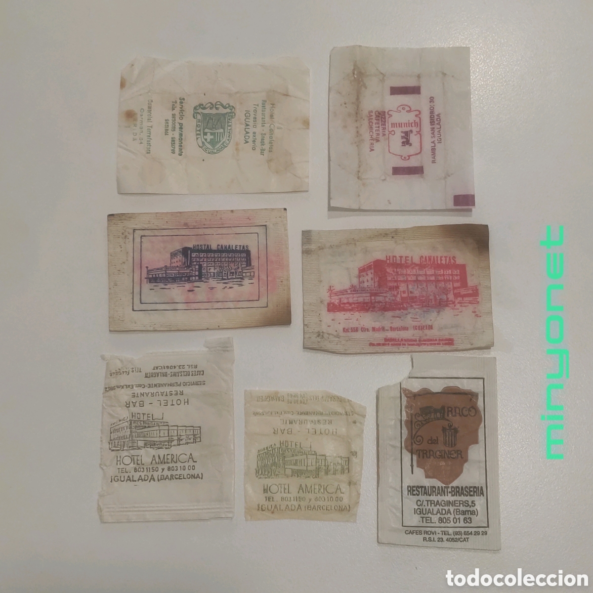 Sobres de az&uacute;car de colecci&oacute;n: 4 envoltorios + 3 sobres de az&uacute;car de Igualada (Anoia) Barcelona