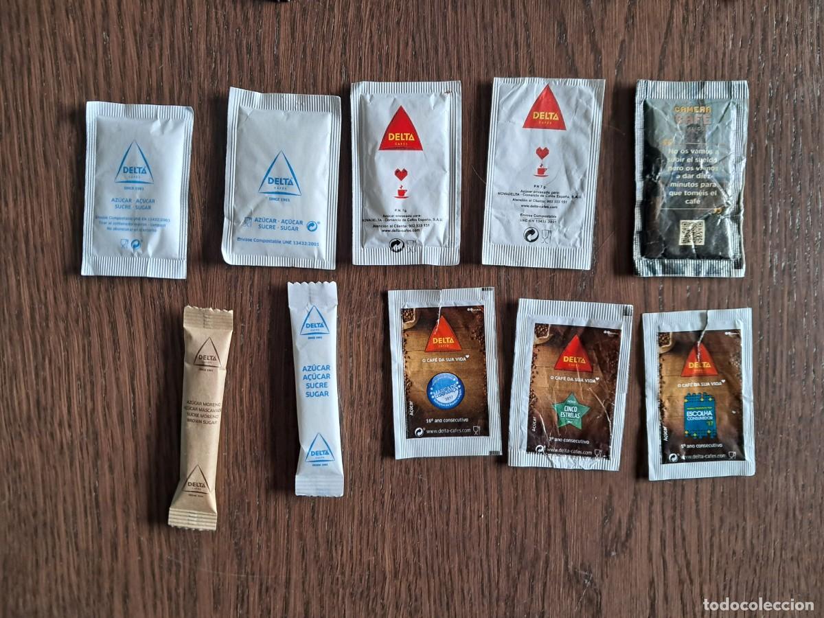 Sobres de az&uacute;car de colecci&oacute;n: lote de 10 sobres de az&uacute;car vac&iacute;os de Delta caf&eacute;s.