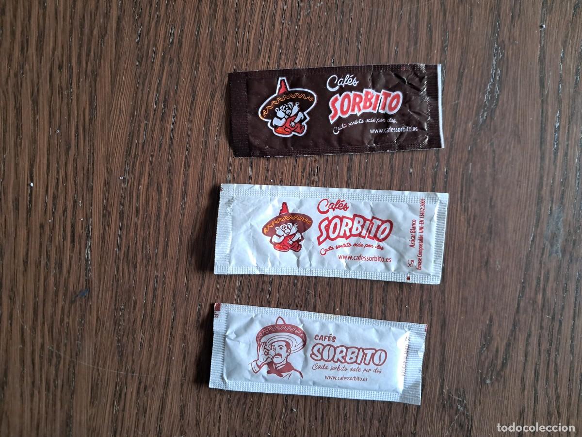 Sobres de az&uacute;car de colecci&oacute;n: lote de 3 sobres de caf&eacute; vac&iacute;os de caf&eacute;s sorbito.