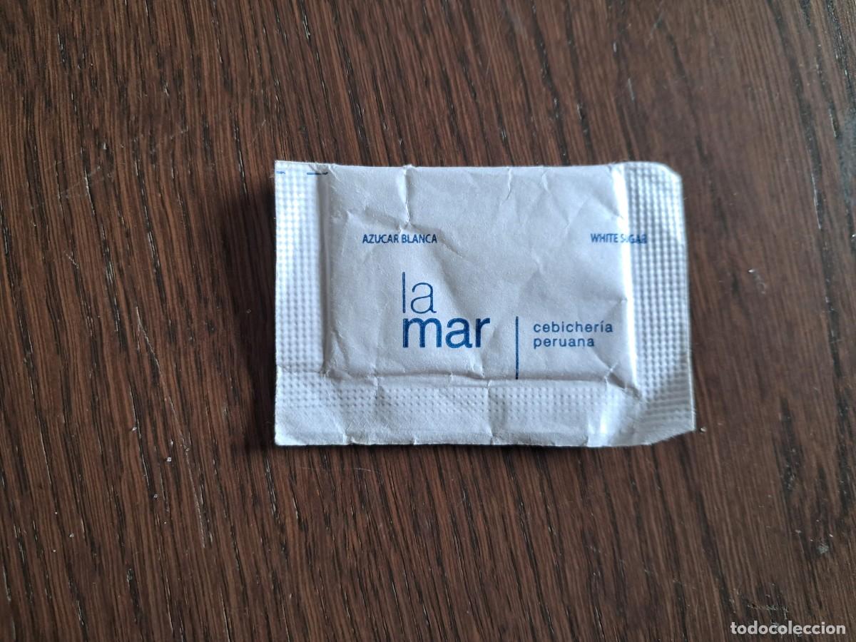 Sobres de az&uacute;car de colecci&oacute;n: sobre de az&uacute;car vac&iacute;o publicitario, Cebicer&iacute;a peruana, La Mar, Per&uacute;.