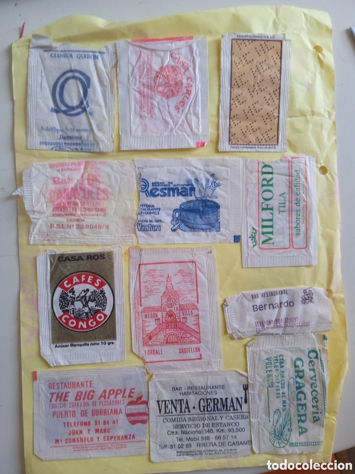 Sobres de az&uacute;car de colecci&oacute;n: Lote de 20 sobres de az&uacute;car de restaurantes varios