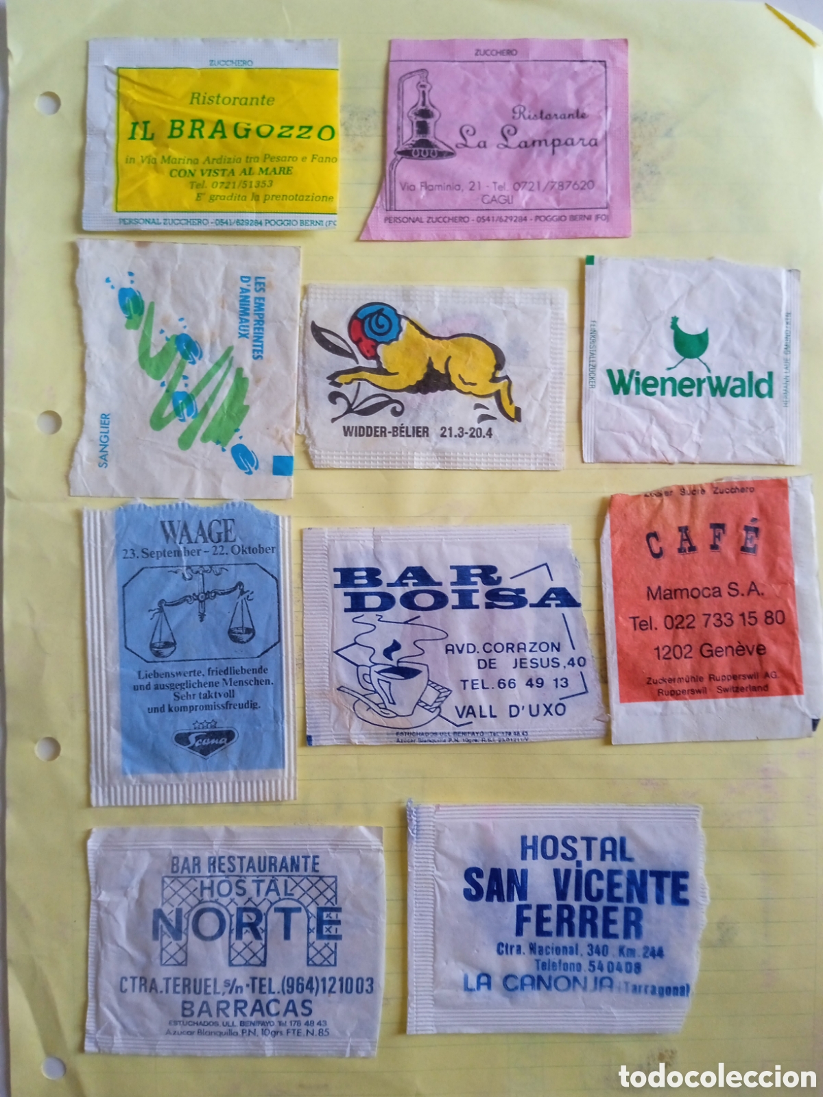 Sobres de az&uacute;car de colecci&oacute;n: Lote de 20 sobres de az&uacute;car restaurantes varios