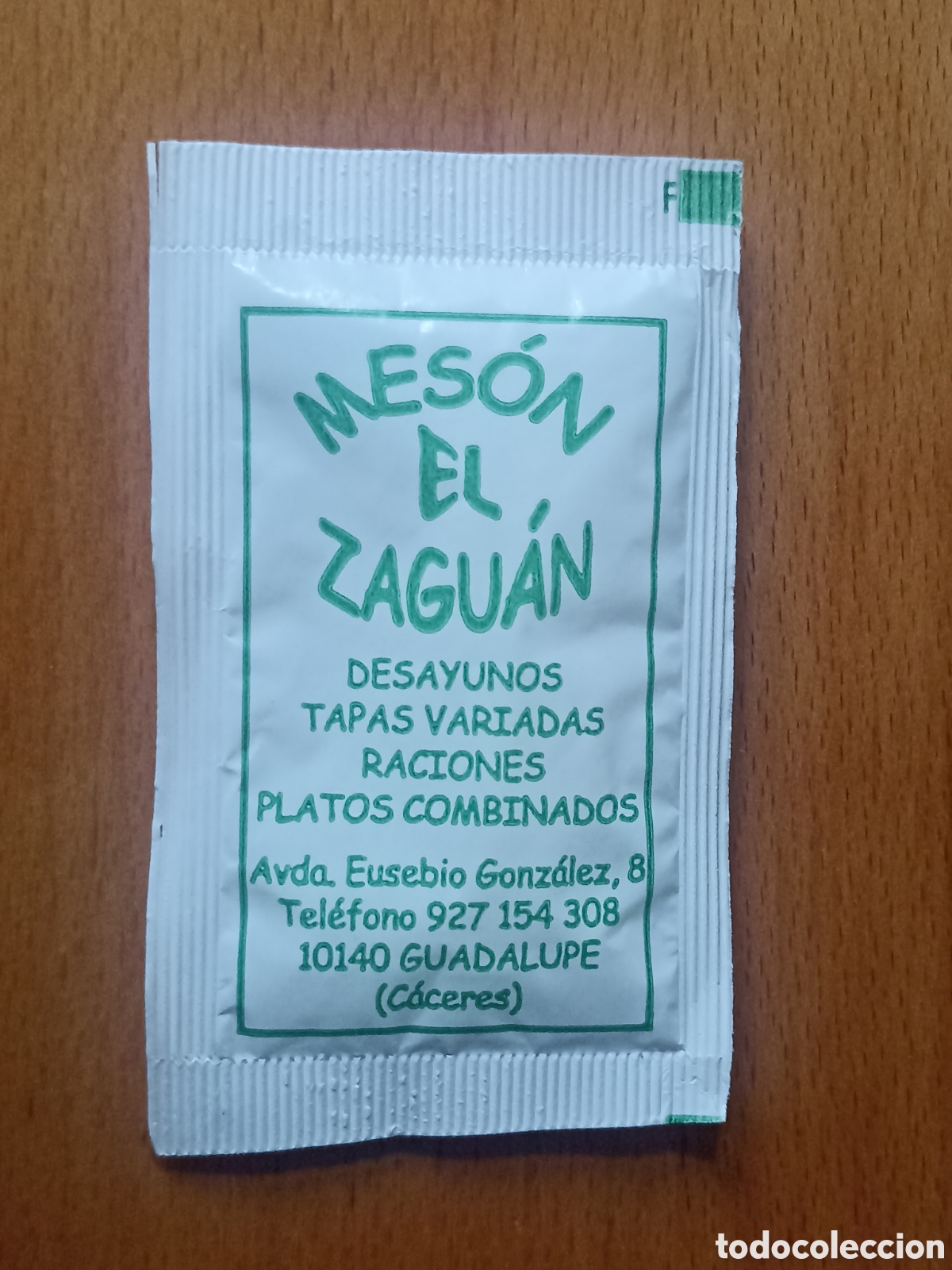 Sobres de az&uacute;car de colecci&oacute;n: 1 Azucarillo lleno - Mes&oacute;n El Zagu&aacute;n Guadalupe Cacer&eacute;s Caf&eacute; Reke - Pedido m&iacute;nimo 3 &euro;
