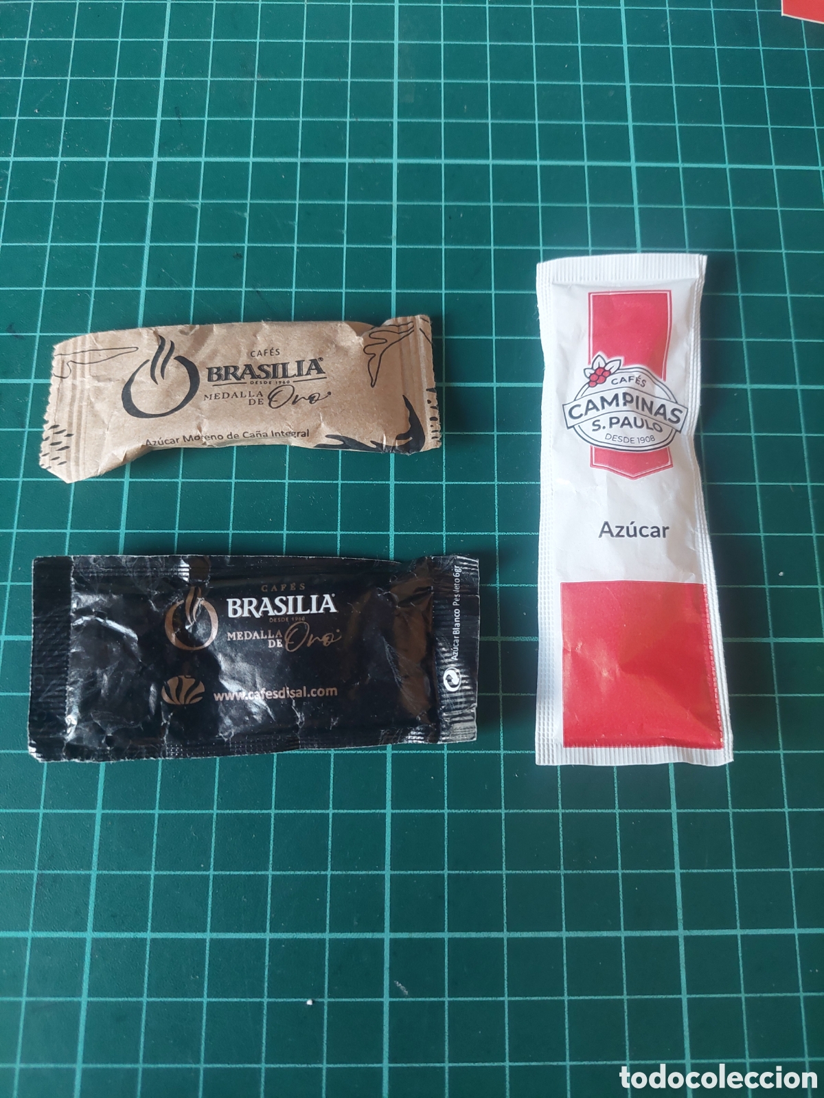 Sobres de az&uacute;car de colecci&oacute;n: AZ&Uacute;CARES LLENOS BRASILIA, CAMPINAS S.PAULO.
