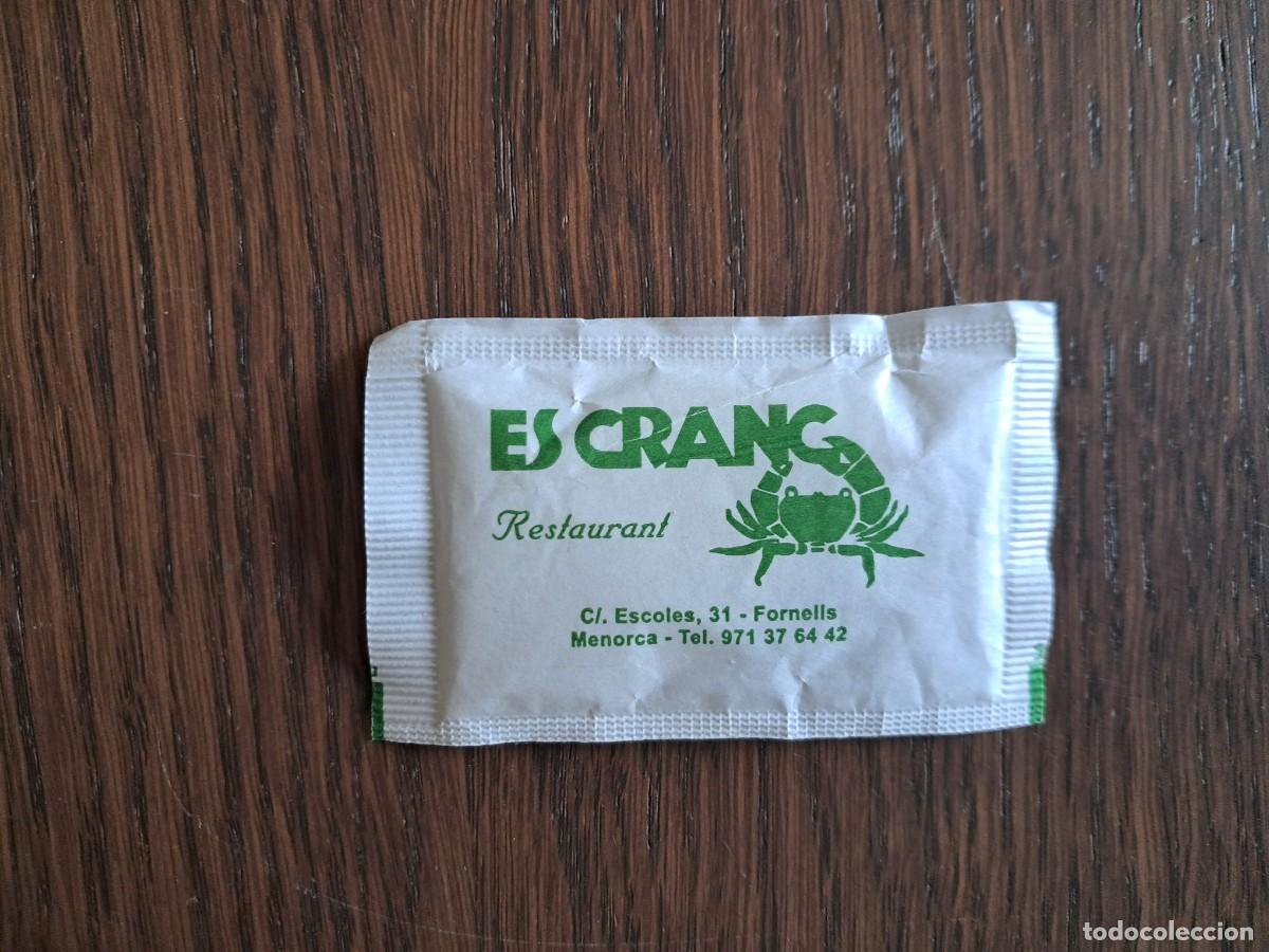 Sobres de az&uacute;car de colecci&oacute;n: sobre de az&uacute;car publicitario, restaurant es cranc, Fornells, Menorca.