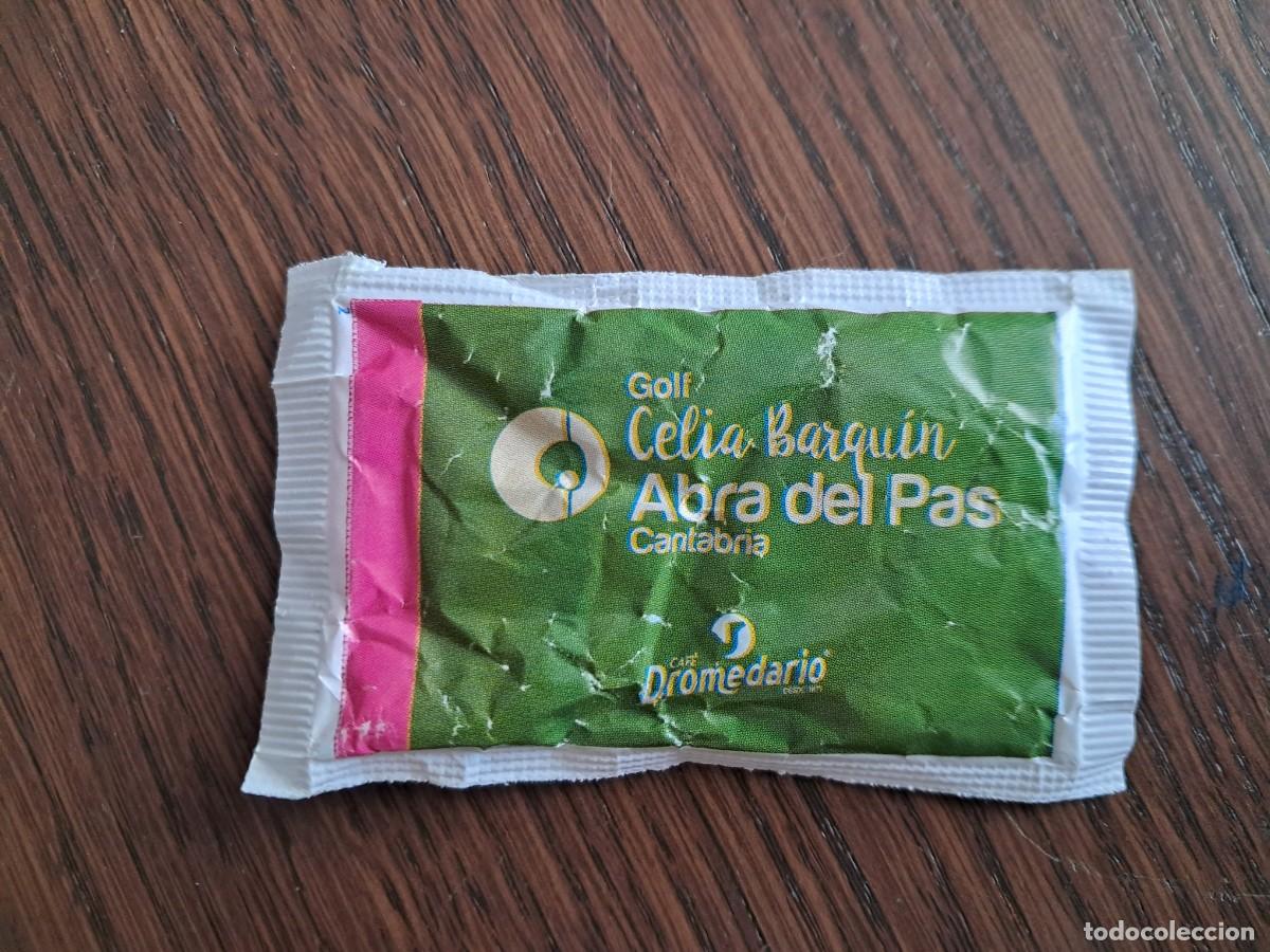 Sobres de az&uacute;car de colecci&oacute;n: sobre de az&uacute;car vac&iacute;o publicitario, Cantabria infinita, Golf Celia Barqu&iacute;n. Caf&eacute;s dromedario.