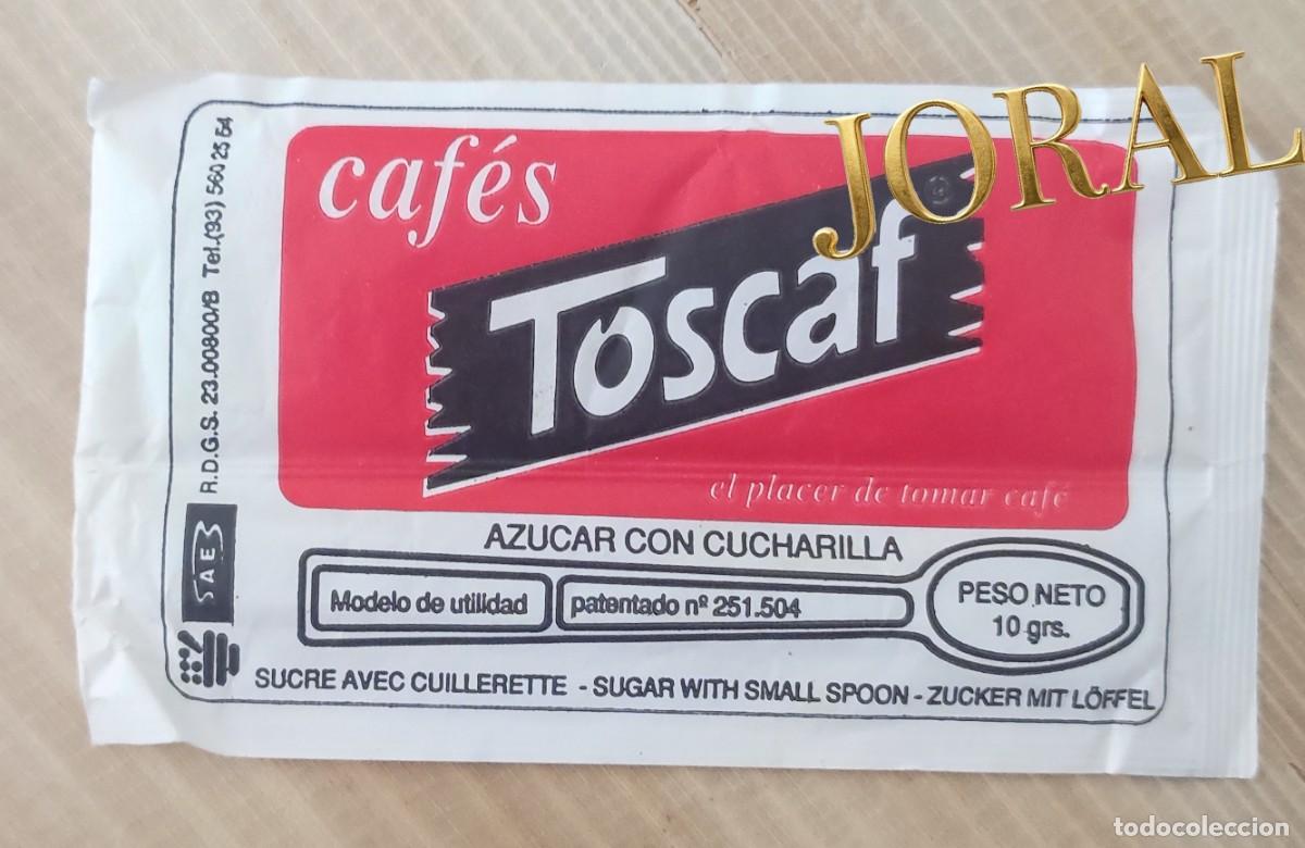Sobres de az&uacute;car de colecci&oacute;n: Antiguo Azucarillo Caf&eacute;s Toscaf - Az&uacute;car con Cucharilla Patentada SAES - Lleno