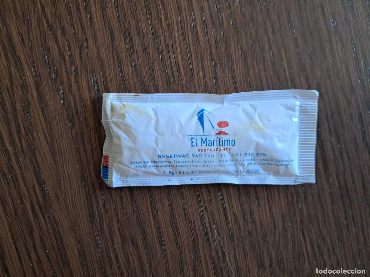 Sobres de az&uacute;car de colecci&oacute;n: sobre de az&uacute;car vac&iacute;o publicitario, restaurante el mar&iacute;timo, Valencia.
