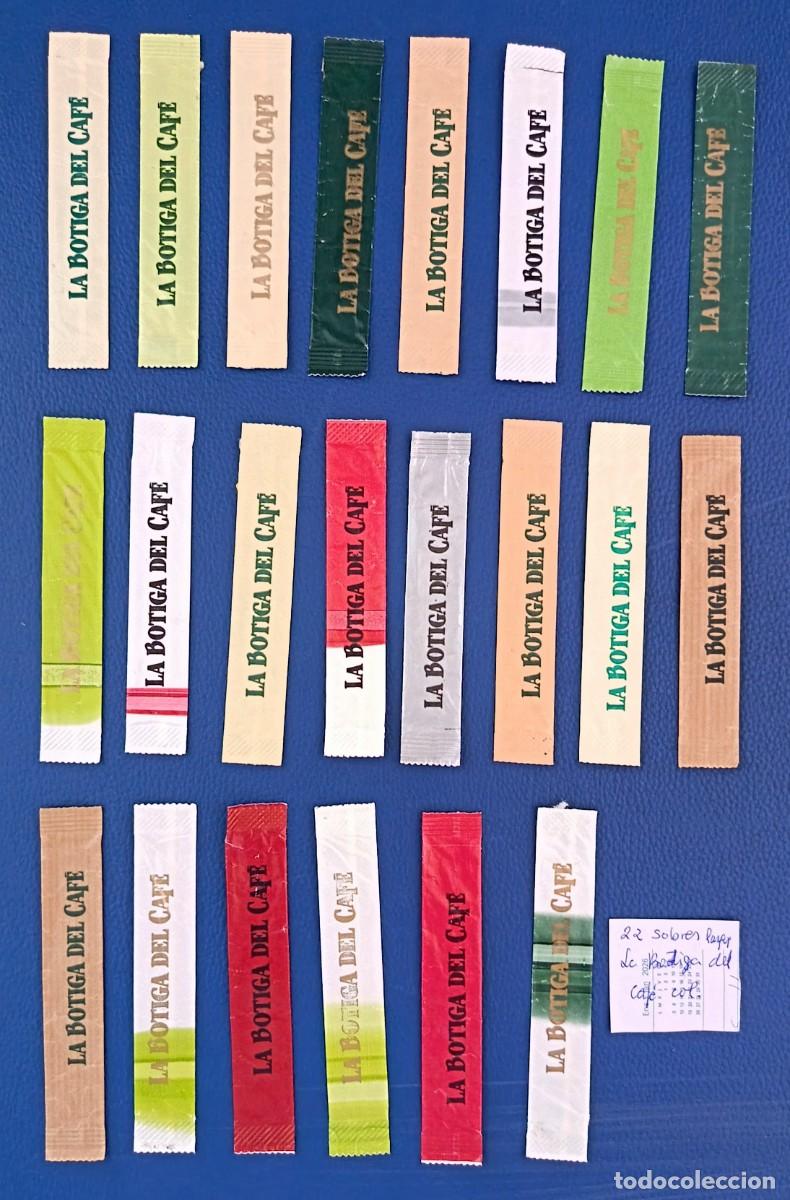 Sobres de az&uacute;car de colecci&oacute;n: 22 Sobres de azucar. Largos. La botiga del cafe. Diferentes. Coleccion.