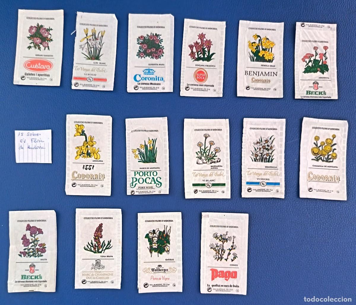 Sobres de az&uacute;car de colecci&oacute;n: 15 Sobres de azucar. EV Flora de Andorra.