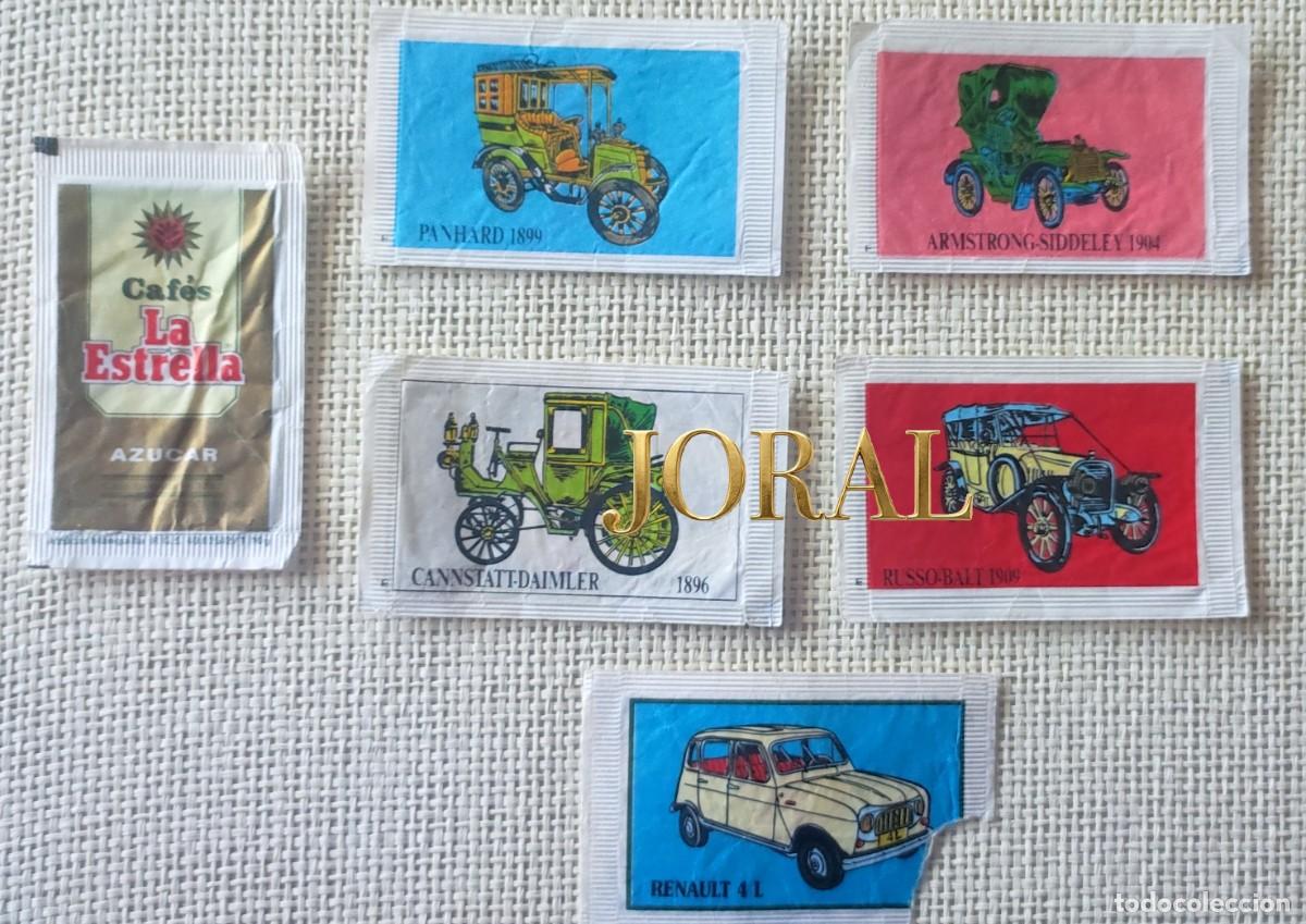 Sobres de az&uacute;car de colecci&oacute;n: Lote 6 Azucarillos Vac&iacute;os - Caf&eacute;s La Estrella de Coches Antiguos