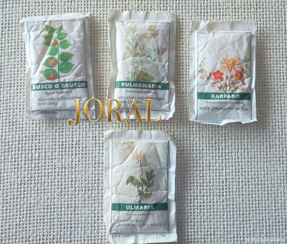 Sobres de az&uacute;car de colecci&oacute;n: 4 Azucarillos Vac&iacute;os Caf&eacute;s La Estrella - Serie Tem&aacute;tica Plantas Medicinales / Bot&aacute;nica