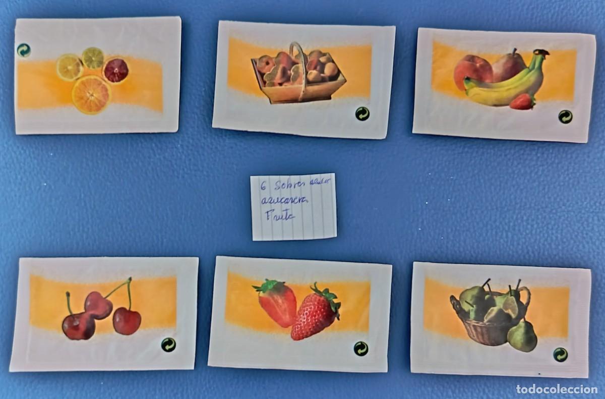 Sobres de az&uacute;car de colecci&oacute;n: 6 Sobres de azucar. Azucarera. Coleccion frutas.