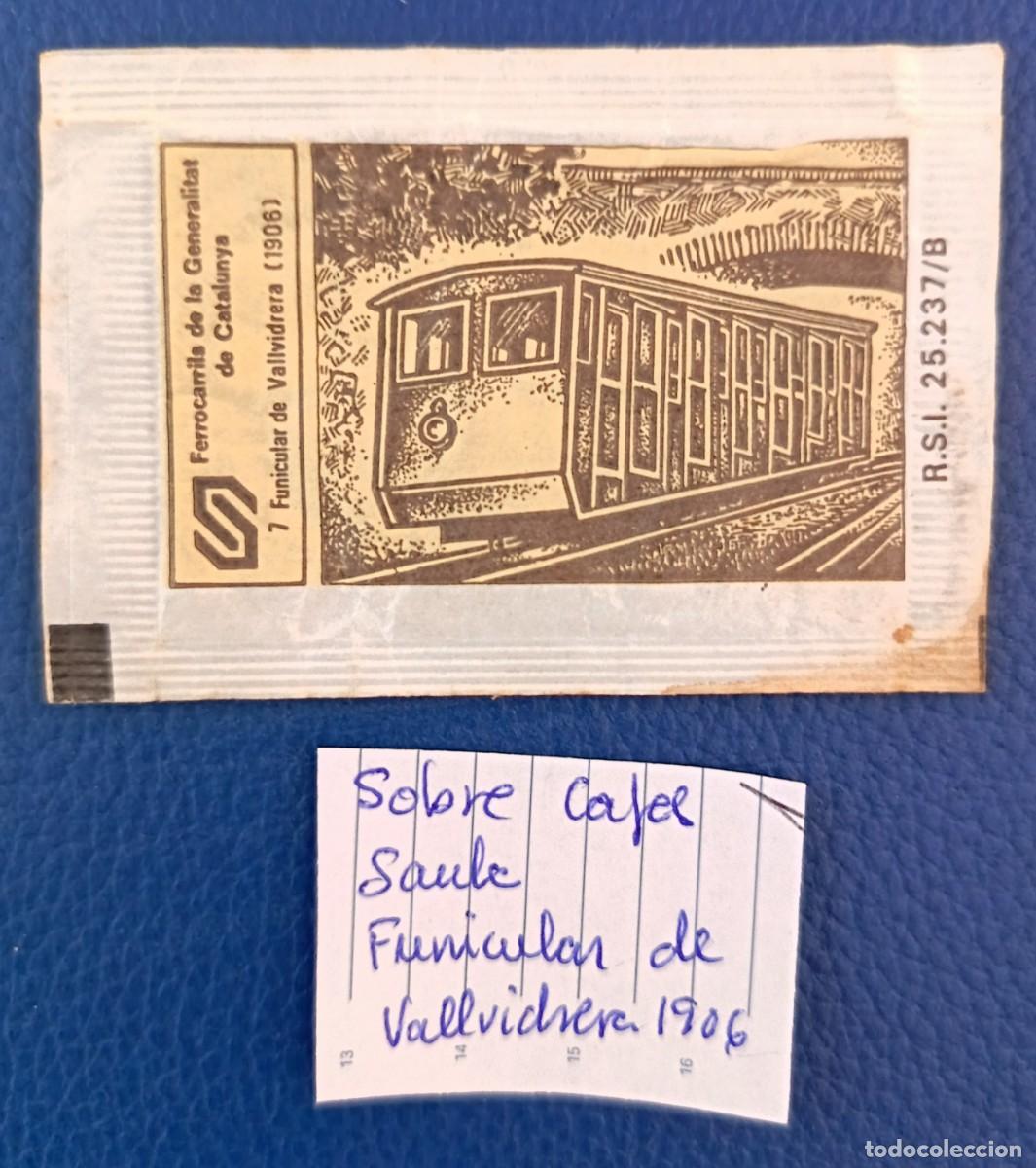 Sobres de az&uacute;car de colecci&oacute;n: Sobre de azucar. Cafes Saula. Ferrocarriles de la Generalitat de Catalunya. Funicular de Vallvidrera