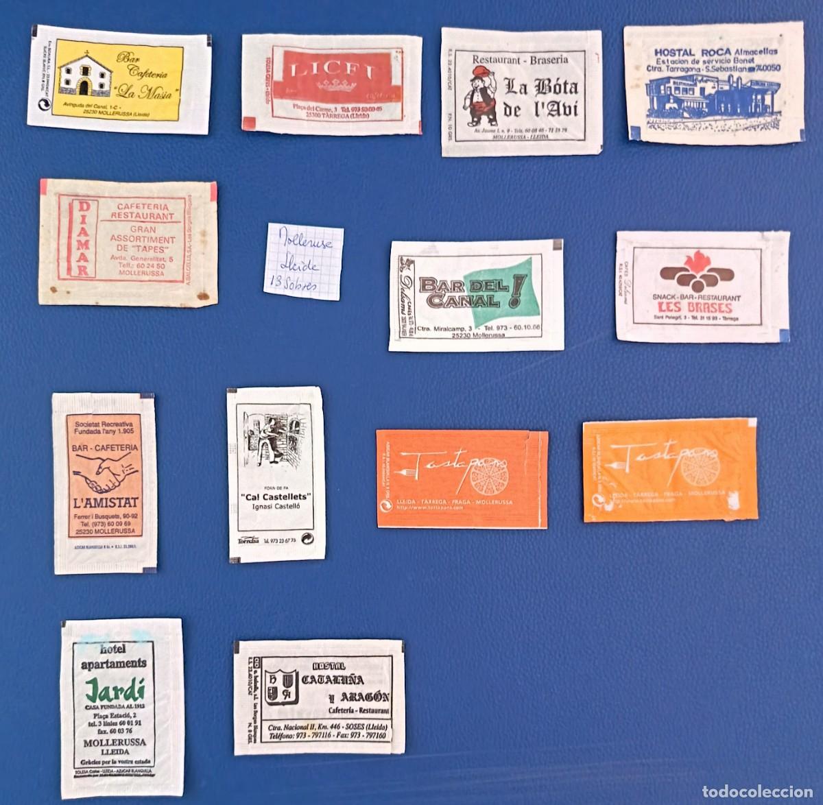Collection sugar packets: 13 Sobres de azucar. Mollerusa. Lleida.
