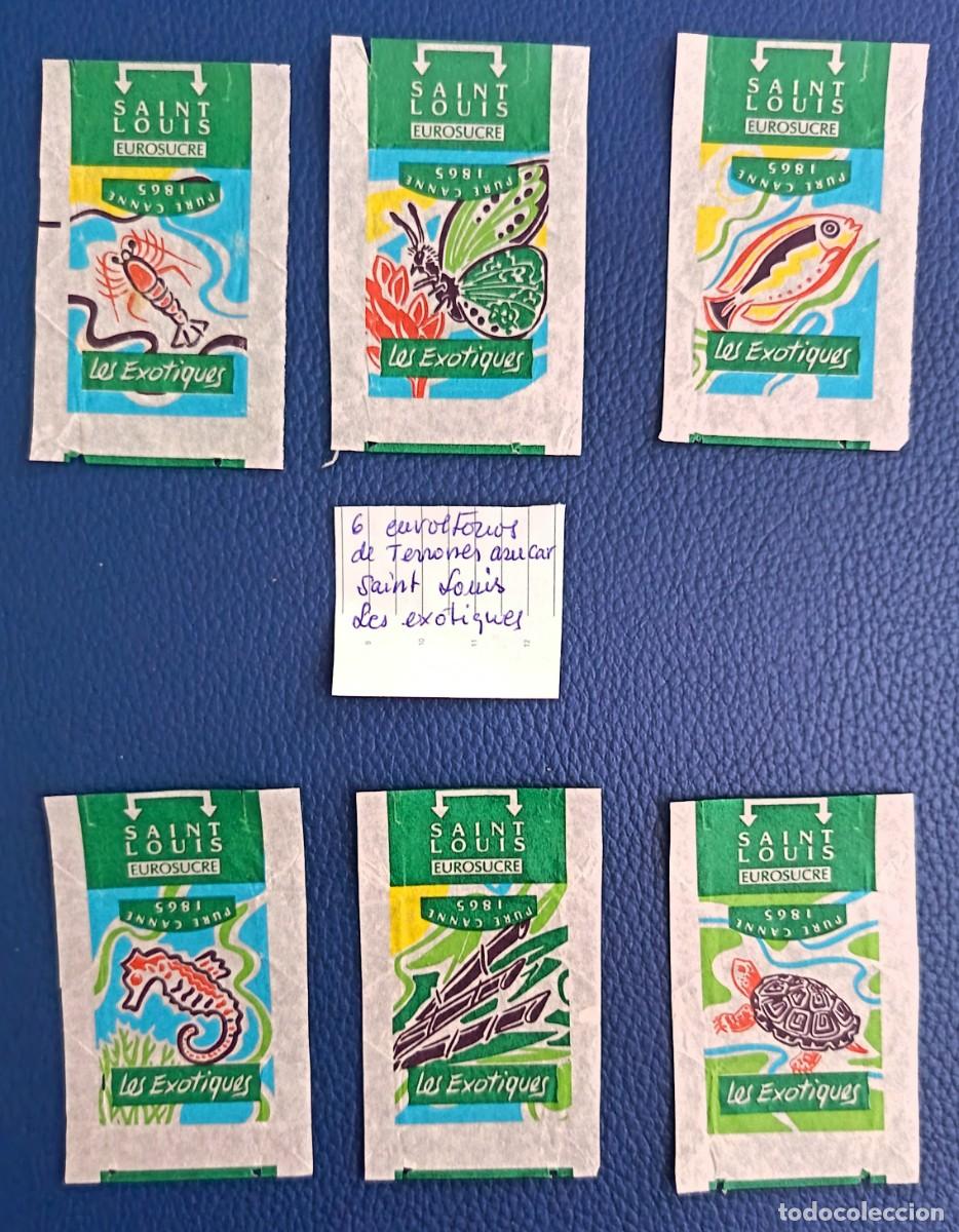 Sobres de az&uacute;car de colecci&oacute;n: 6 Envoltorios de azucarillos. Saint Louis. Les exotiques.