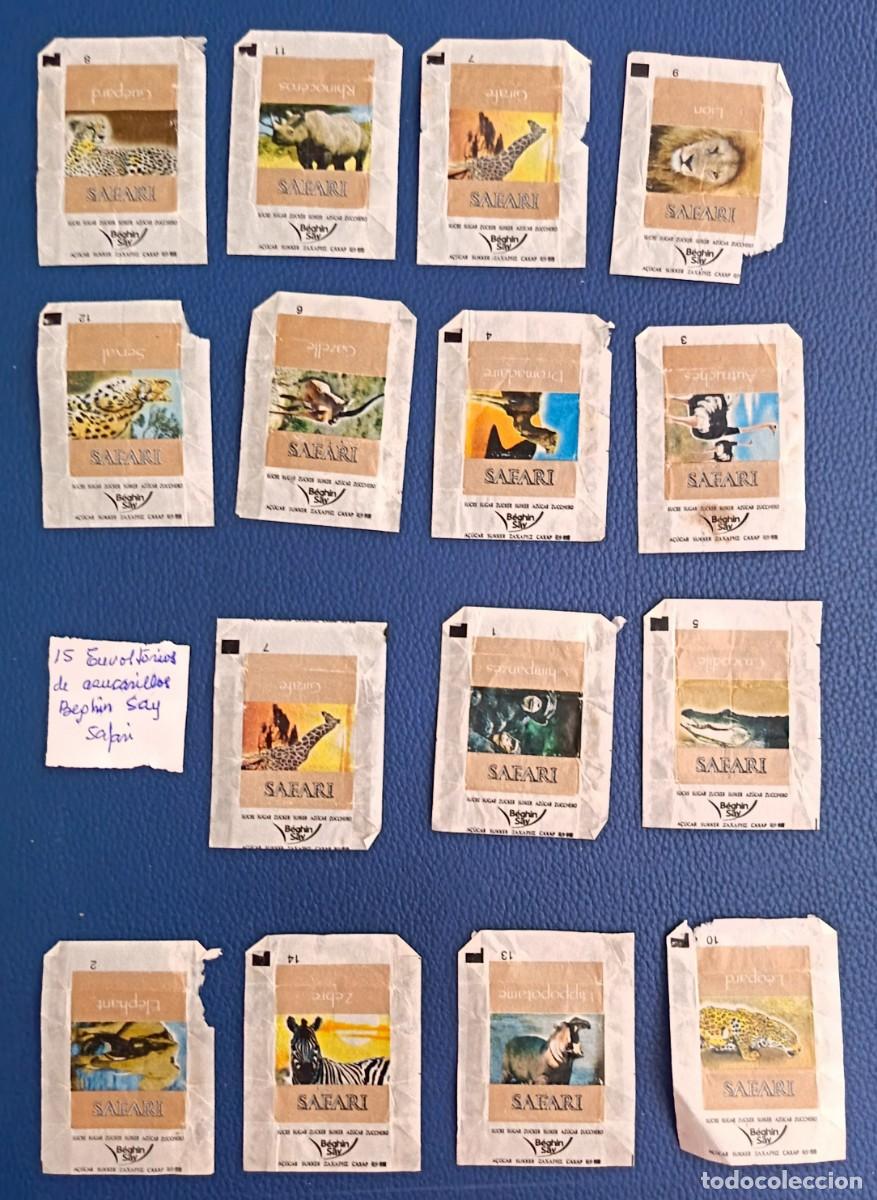 Sobres de az&uacute;car de colecci&oacute;n: 15 Envoltorios de azucarillos. Beghin Say. Safari.