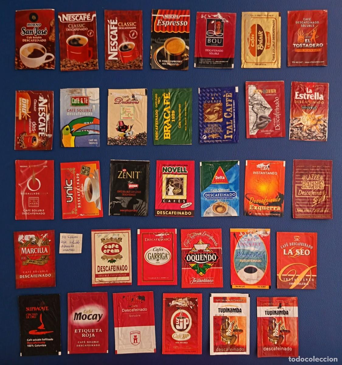 Sobres de az&uacute;car de colecci&oacute;n: 33 Sobres de cafe soluble. Diferentes marcas.