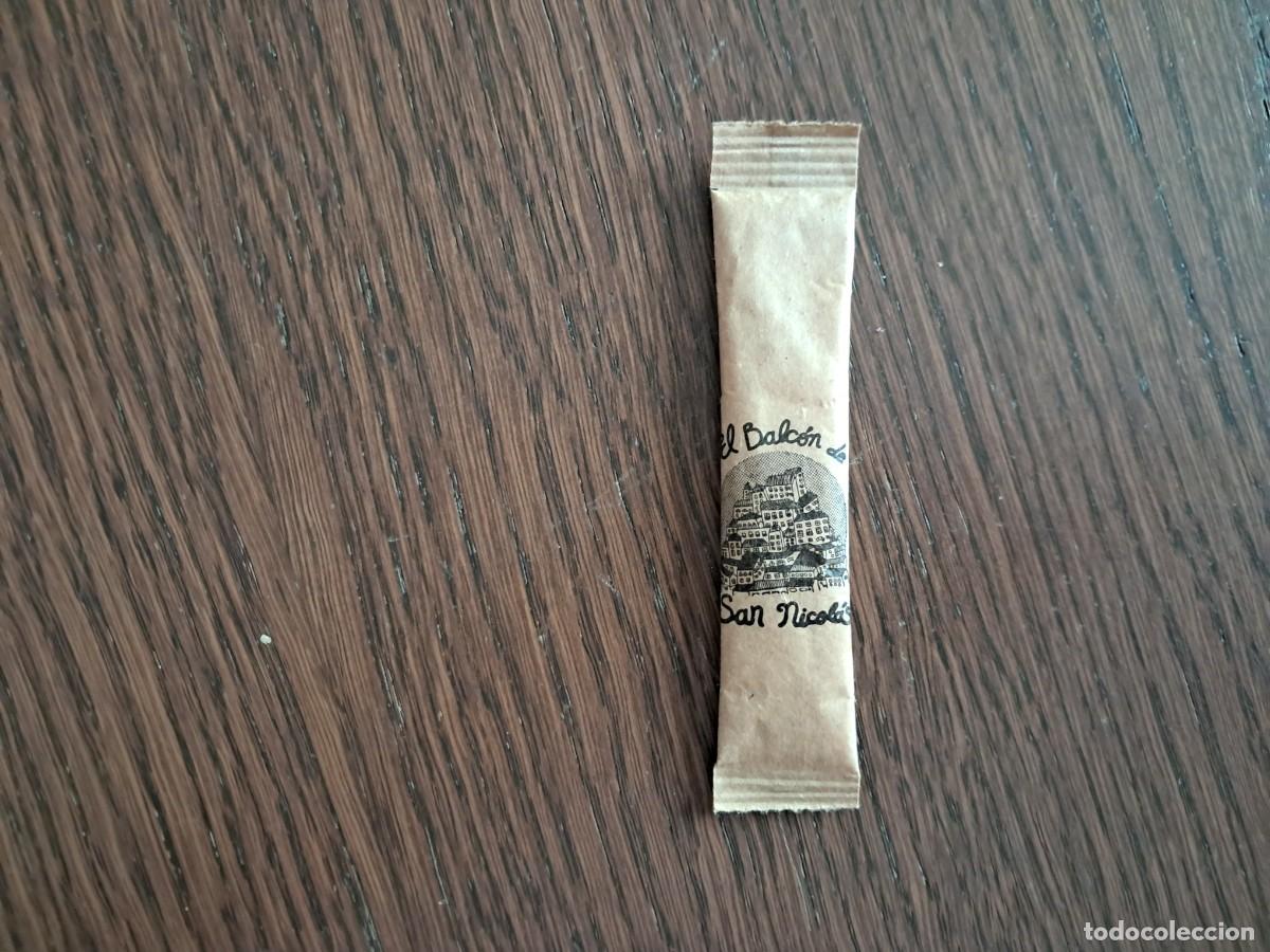 Sobres de az&uacute;car de colecci&oacute;n: sobre de az&uacute;car vac&iacute;o publicitario, restaurante el balc&oacute;n de San Nicol&aacute;s, Granada.
