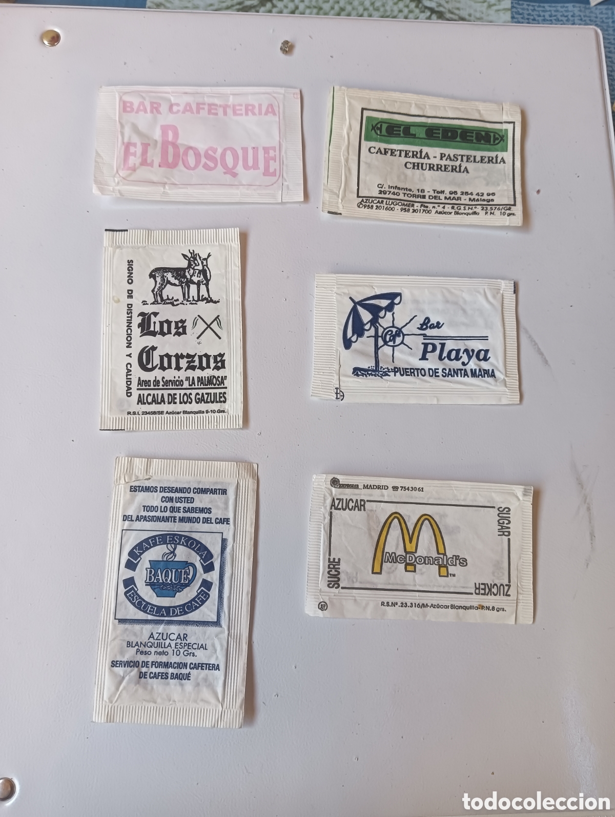 Sobres de az&uacute;car de colecci&oacute;n: Seis sobres de az&uacute;car