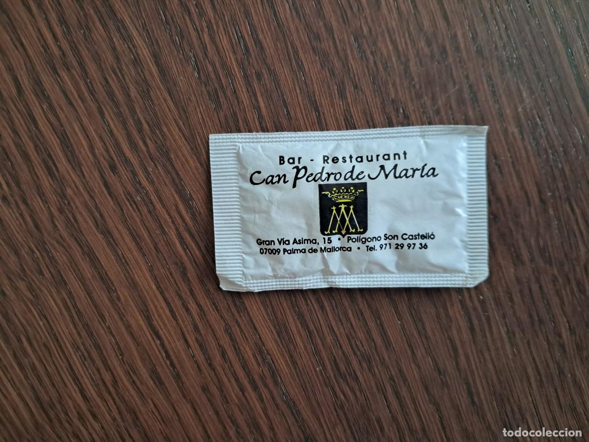 Sachets de sucre de collection: sobre de az&uacute;car publicitario, bar restaurant Can Pedro de Maria, Palma de Mallorca.