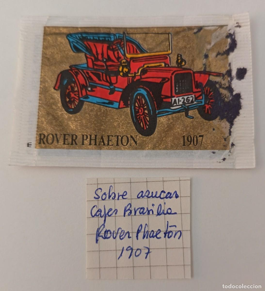 Sobres de az&uacute;car de colecci&oacute;n: Sobre de azucar. Cafe Brasilia. Rover Phaeton 1907.