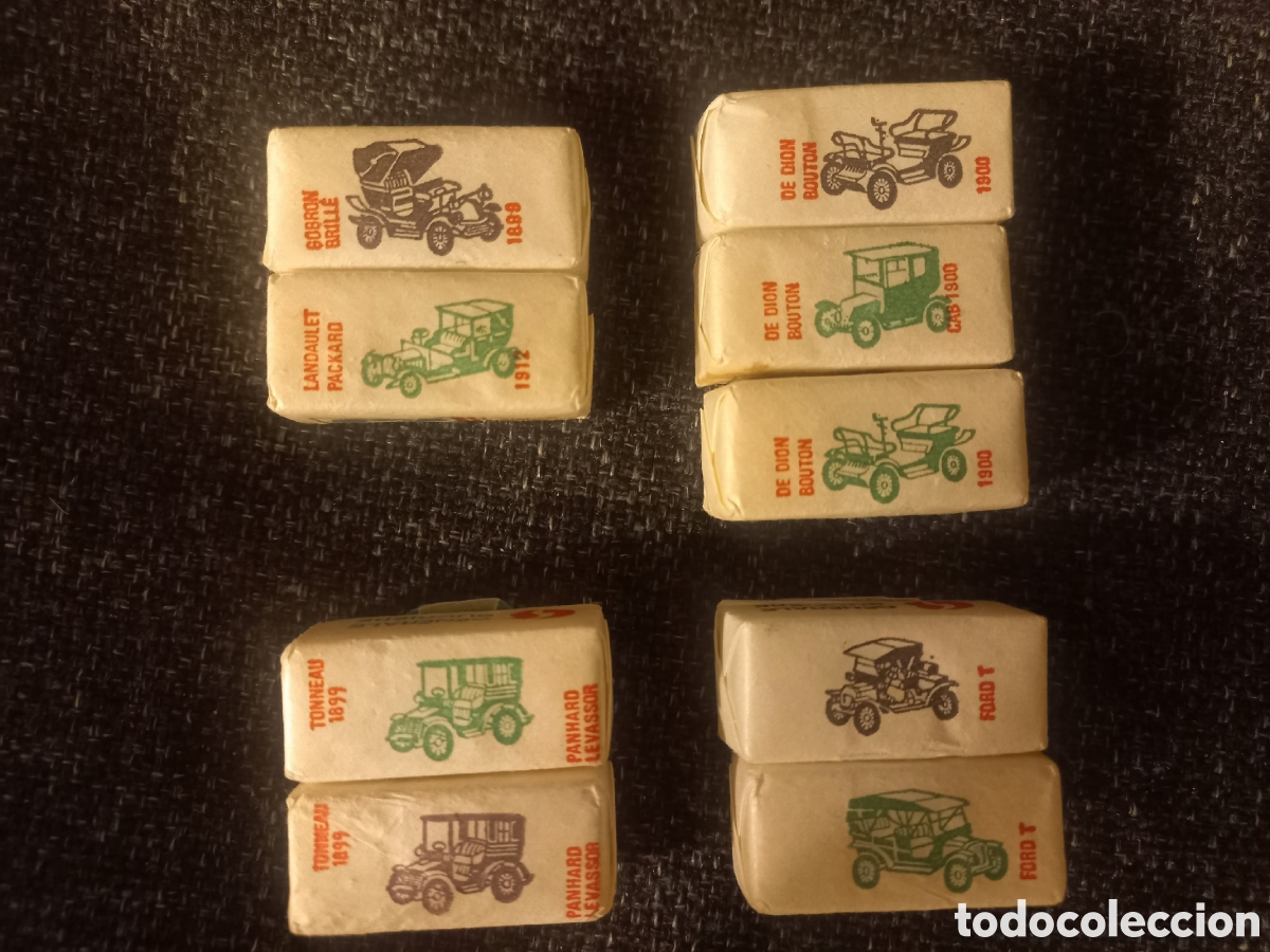 Sobres de az&uacute;car de colecci&oacute;n: Lote de 9 azucarillos antiguos SOL BOUCHON dedicados a autom&oacute;viles cl&aacute;sicos.