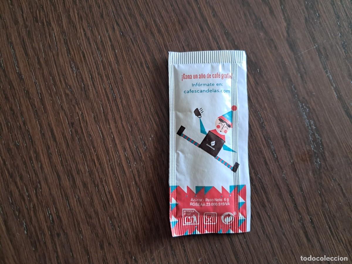 Sachets de sucre de collection: sobre de az&uacute;car vac&iacute;o publicitario, candelas, gana un a&ntilde;o de caf&eacute; gratis.