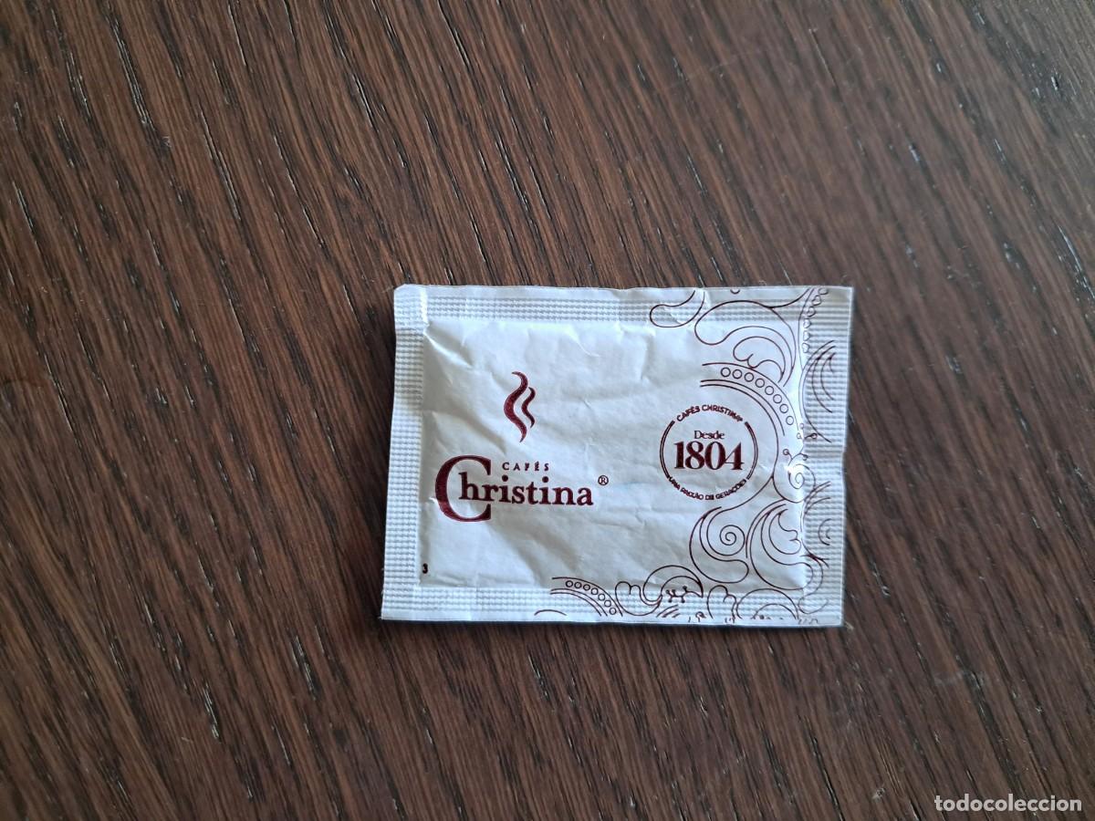 Sachets de sucre de collection: sobre de az&uacute;car vac&iacute;o publicitario, caf&eacute;s Christina, Portugal.