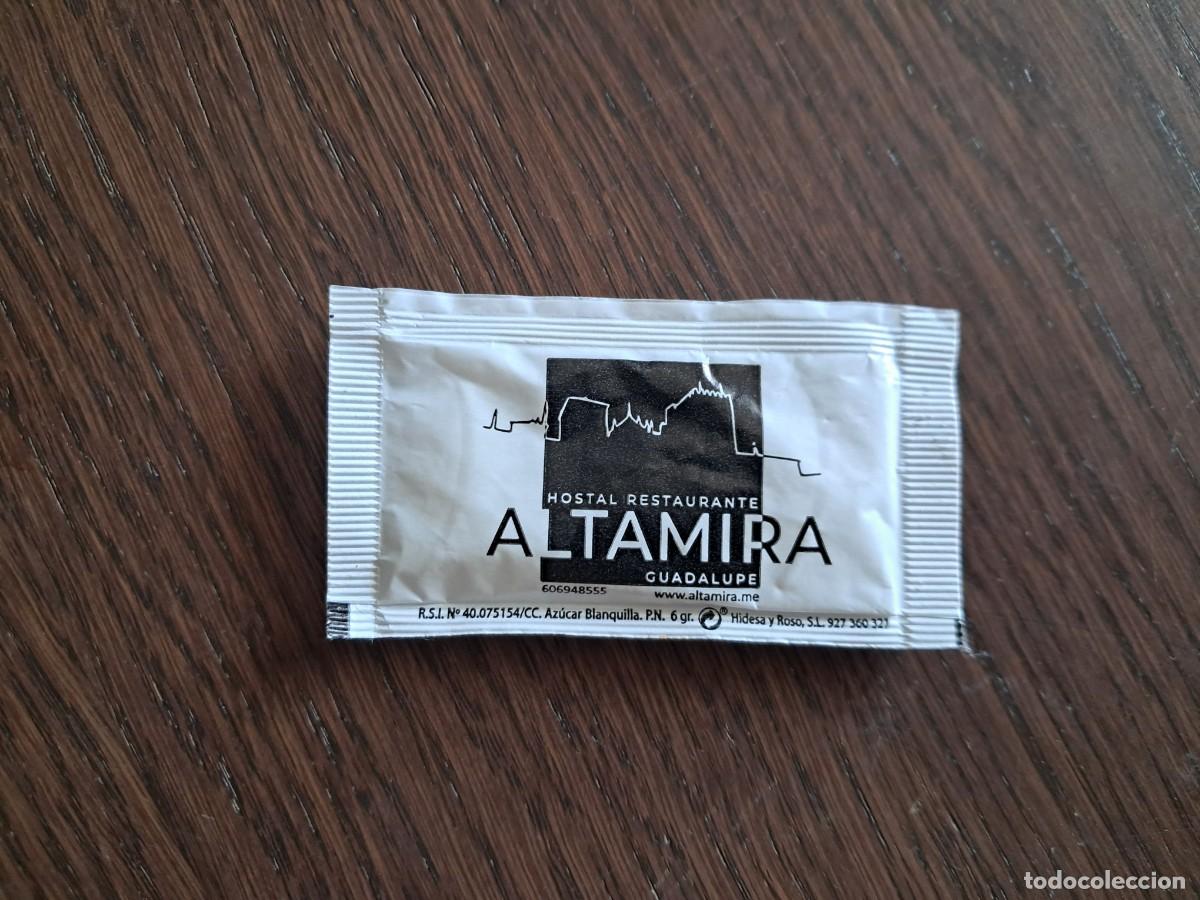 Pacotes de A&ccedil;&uacute;car de cole&ccedil;&atilde;o: sobre de az&uacute;car vac&iacute;o publicitario, hostal restaurante Altamira, Guadalupe. C&aacute;ceres.