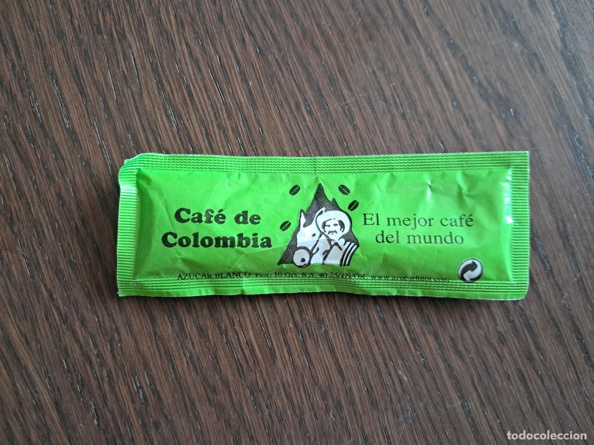 Pacotes de A&ccedil;&uacute;car de cole&ccedil;&atilde;o: sobre de az&uacute;car vac&iacute;o publicitario, caf&eacute; de Colombia, caf&eacute; superior Aguayo, Belicena.