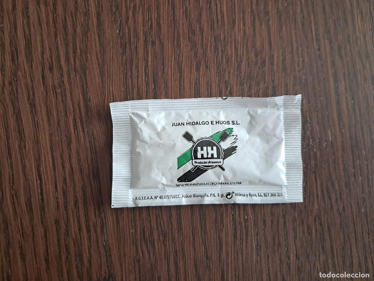 Sobres de az&uacute;car de colecci&oacute;n: sobre de az&uacute;car vac&iacute;o publicitario, productos artesanos Juan Hidalgo, productos HH. Badajoz.