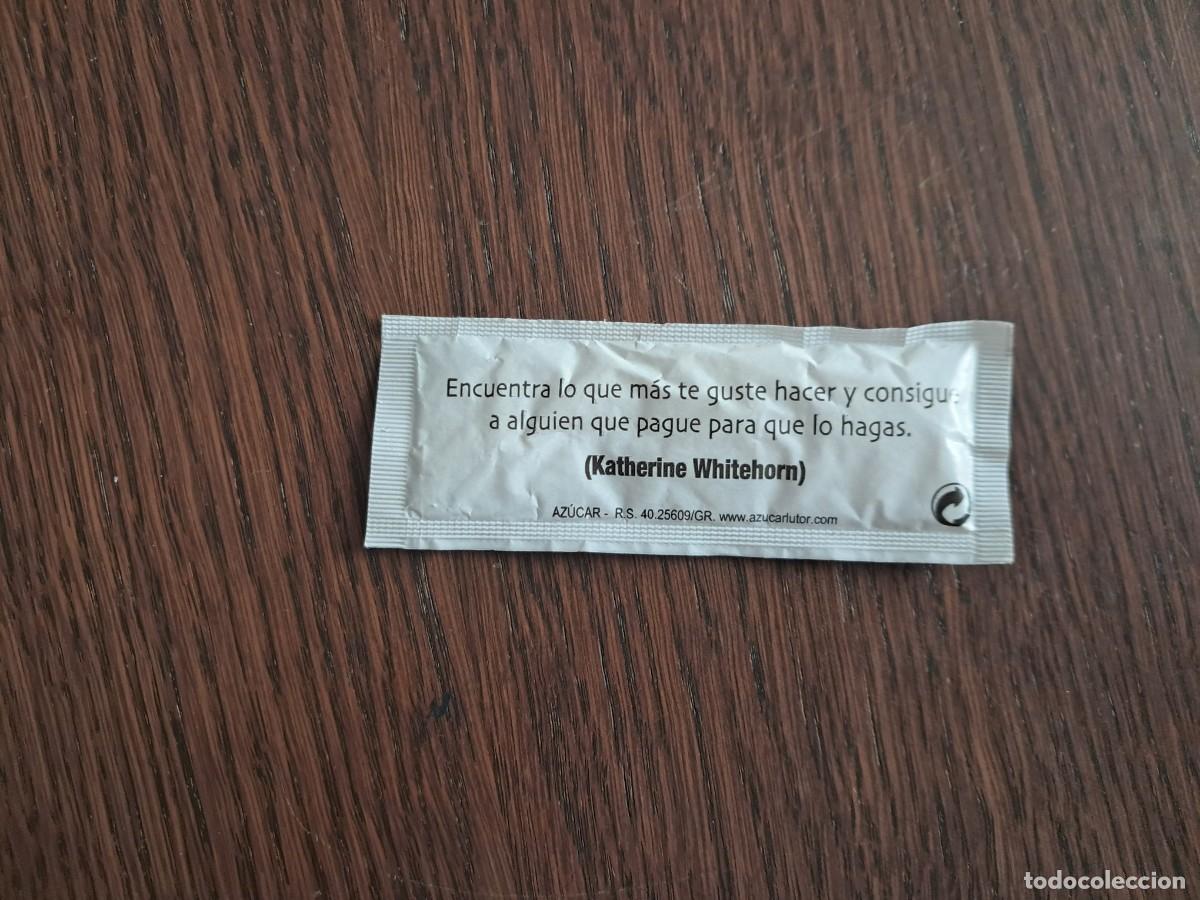 Sobres de az&uacute;car de colecci&oacute;n: sobre de az&uacute;car vac&iacute;o publicitario, distribuciones Guill&eacute;n SL, caf&eacute;s Silvestre, Murcia. frase dorso.